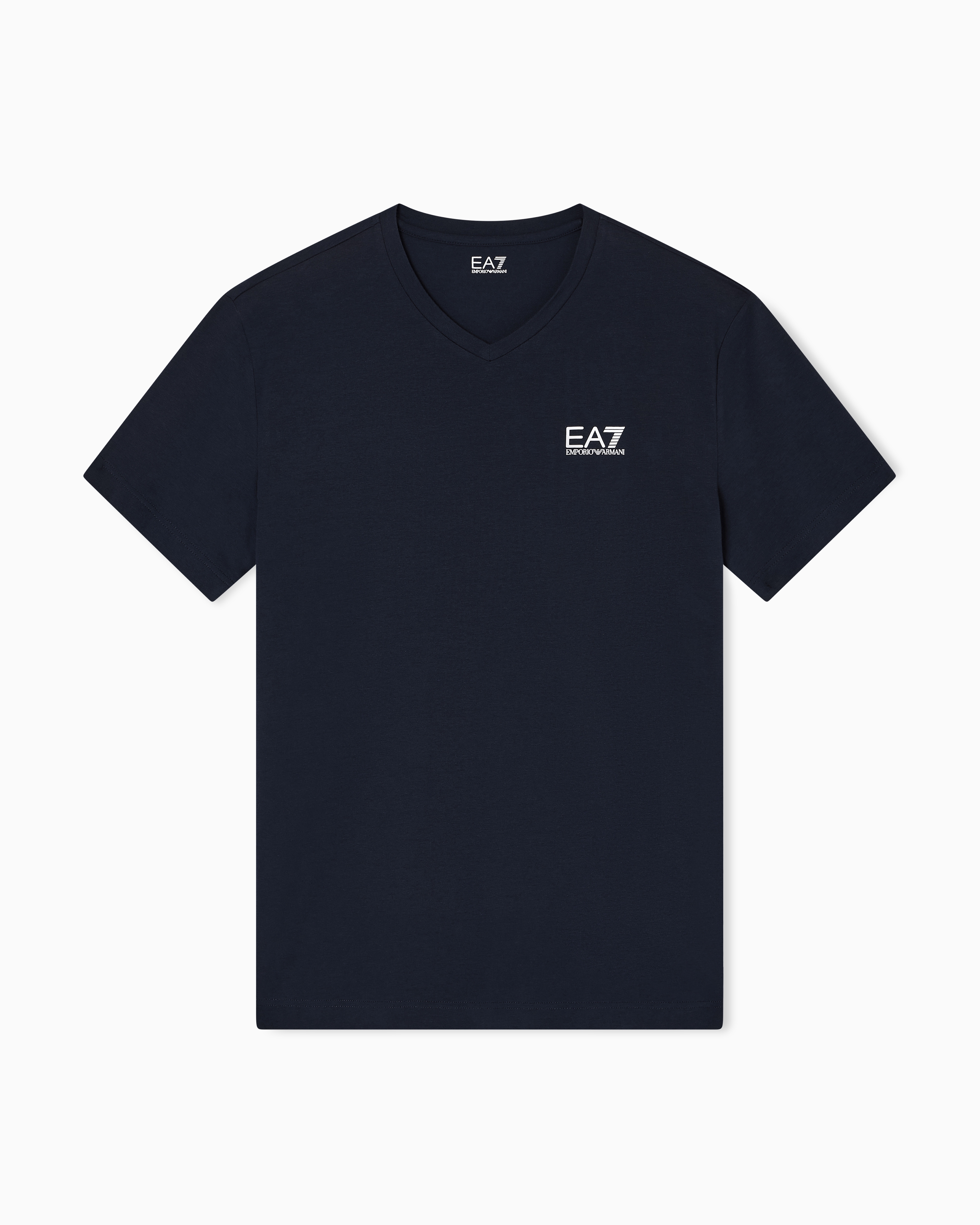 Ea7 Blue Core Identity Stretch Cotton Jersey V-Neck T-Shirt