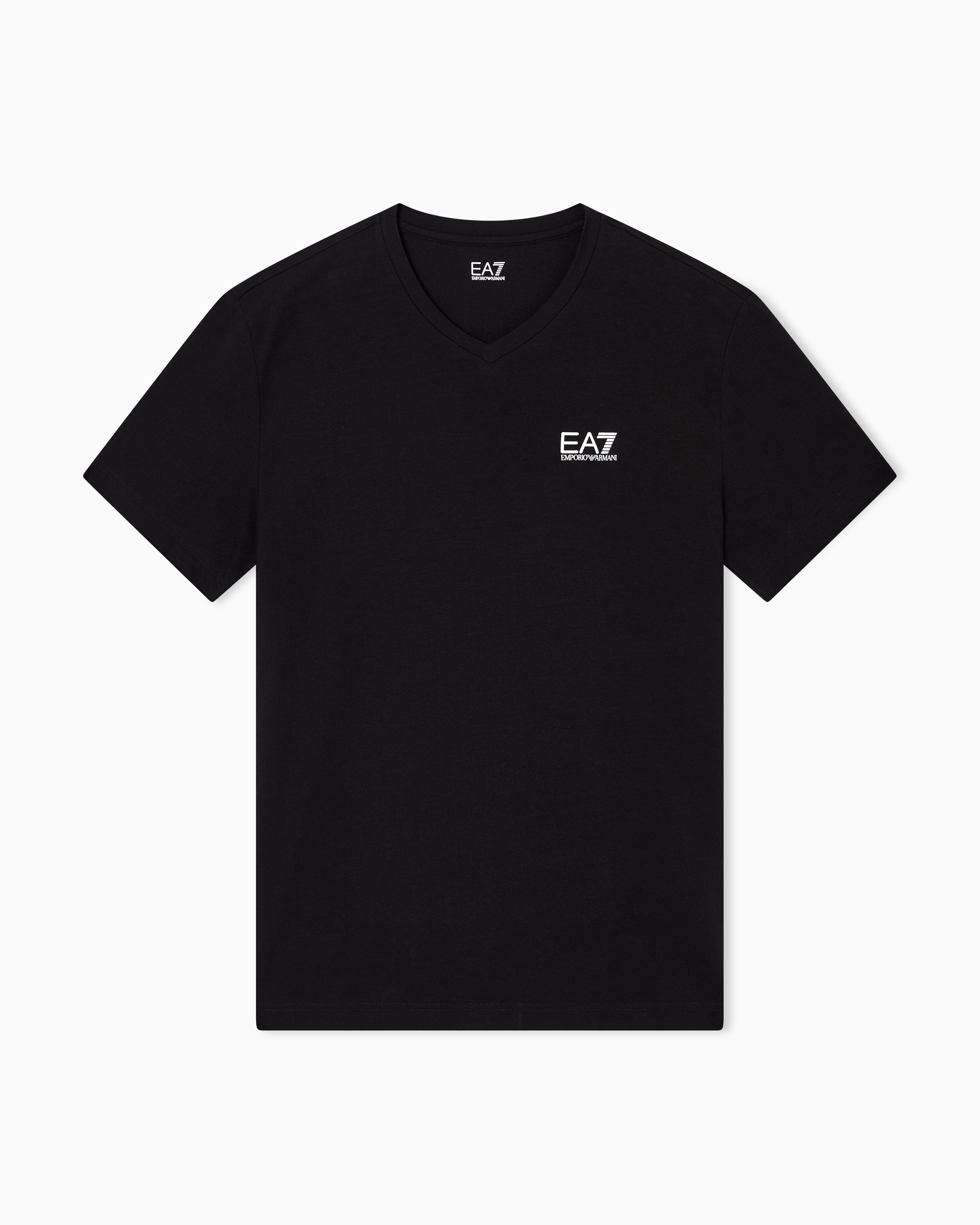 Ea7 Black Core Identity Stretch Cotton Jersey V-Neck T-Shirt