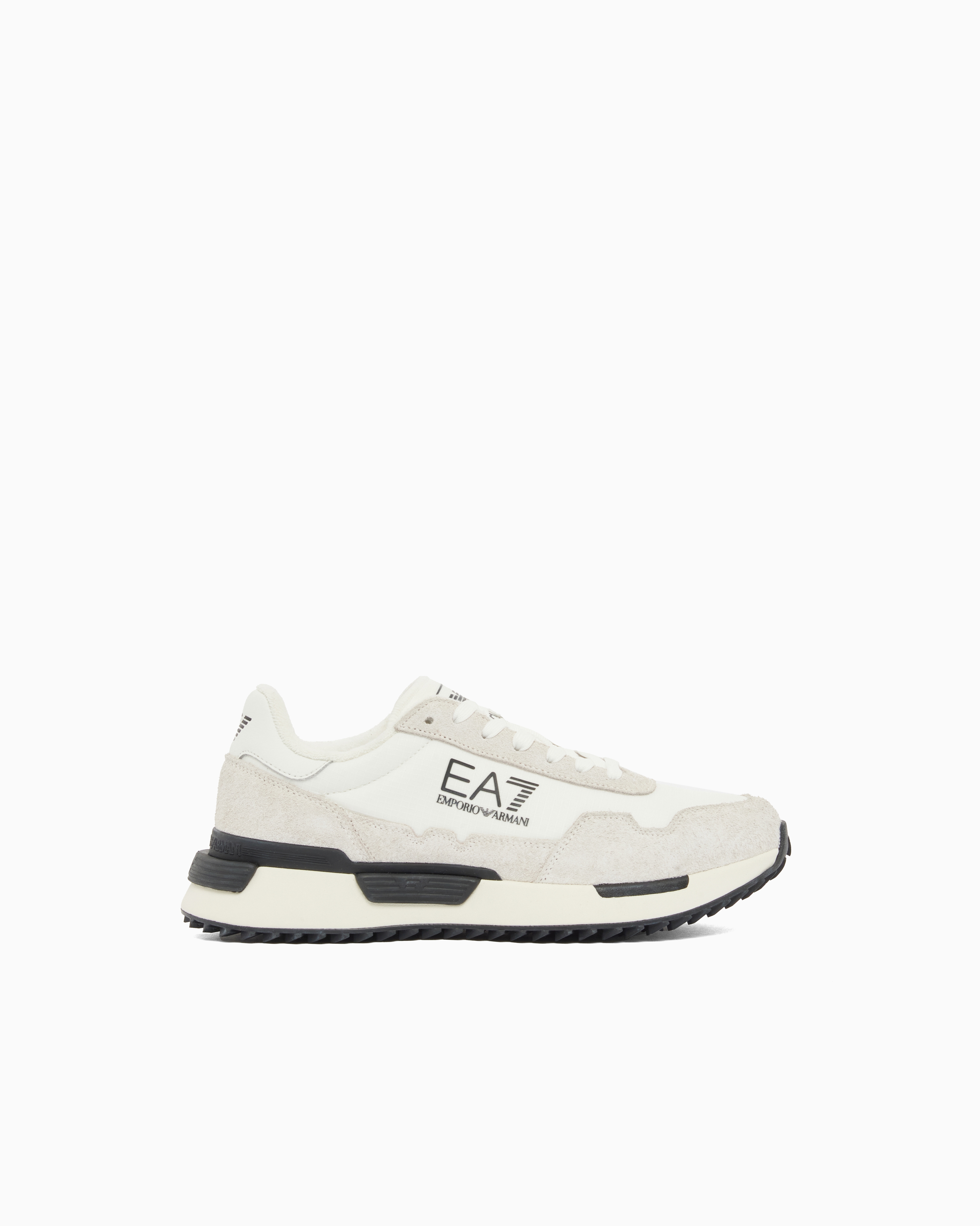 Ea7 Unisex White Fabric Sneaker With Suede Inserts Vintage Running