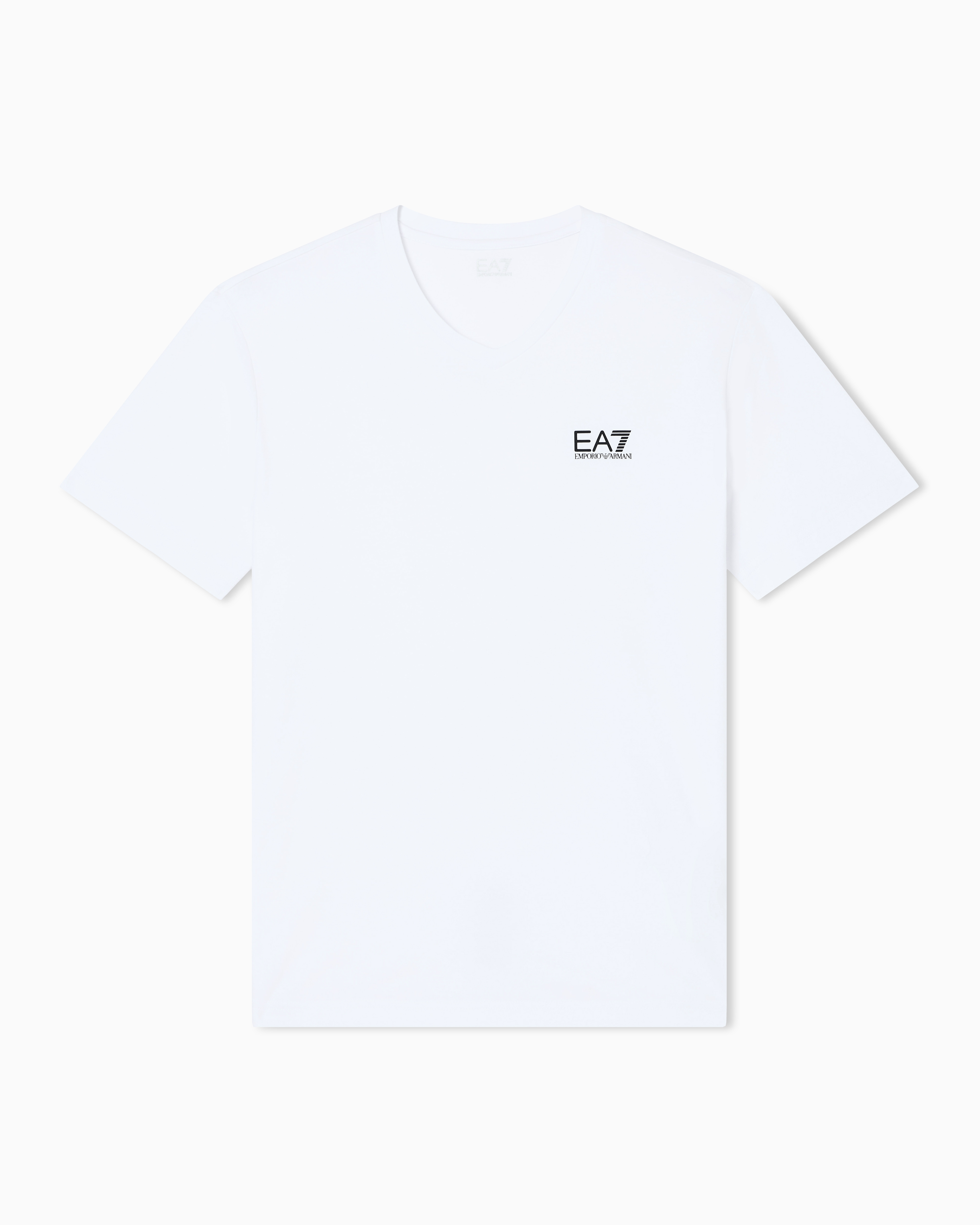 Ea7 Men's White Core Identity Stretch Cotton Jersey V-Neck T-Shirt
