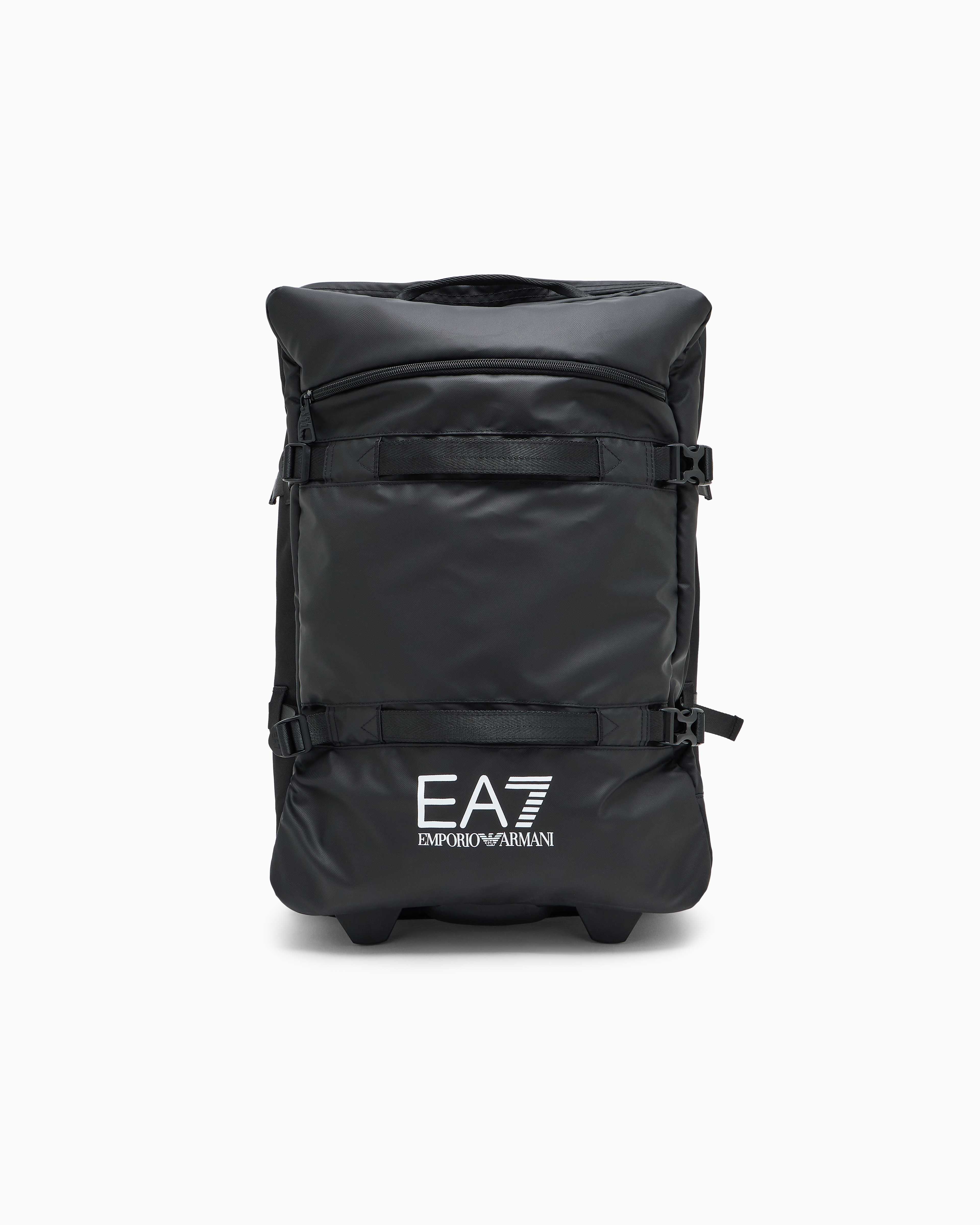Ea7 Unisex Black Rolling Cabin Trolley In Technical Fabric With Zip Lg