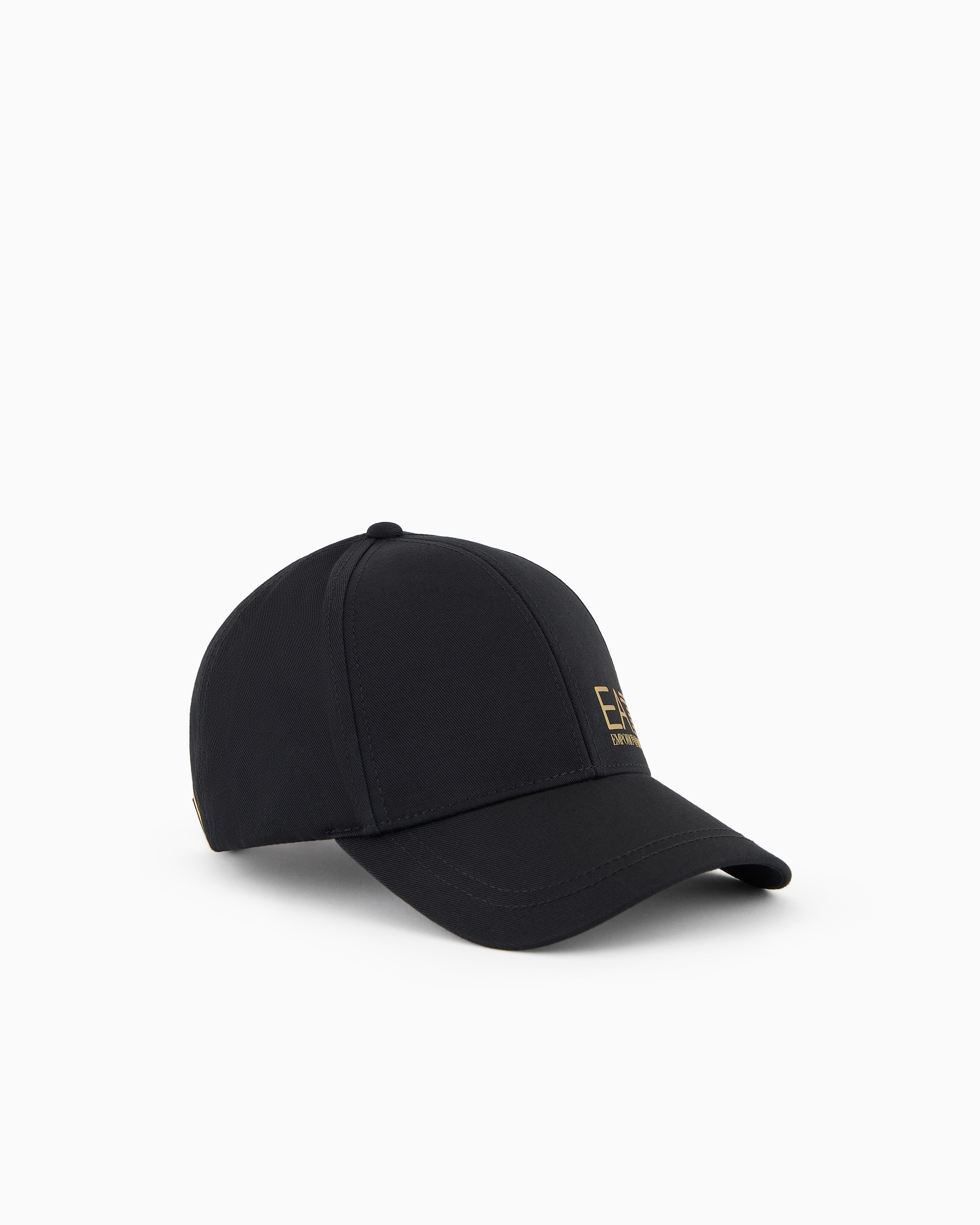 Ea7 Unisex Black Logo Cap In Breathable Cotton With Curved Visor Caps U