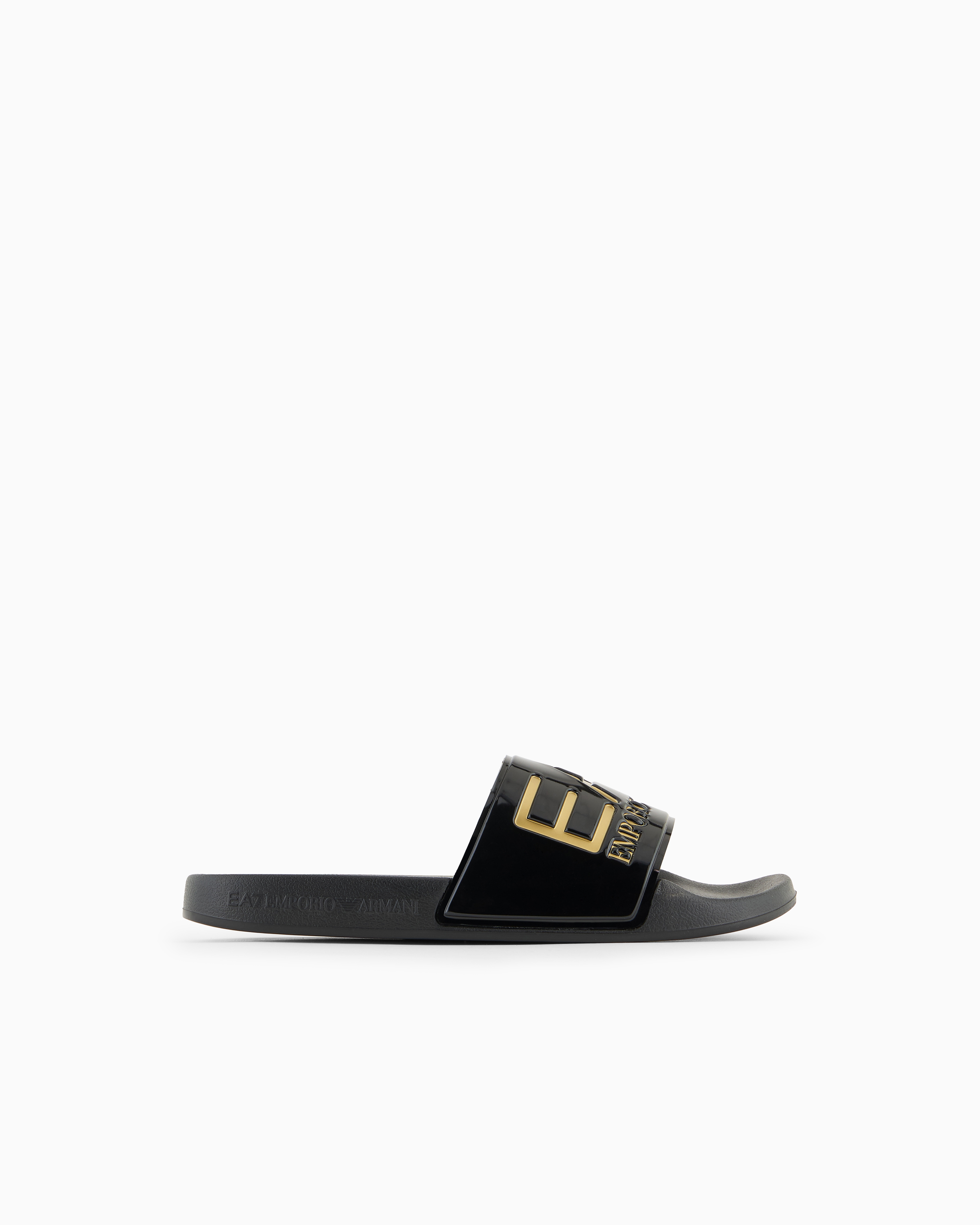 Ea7 Unisex Black Logo Slides With A Wide Band And Anti-Slip Rubber Soles