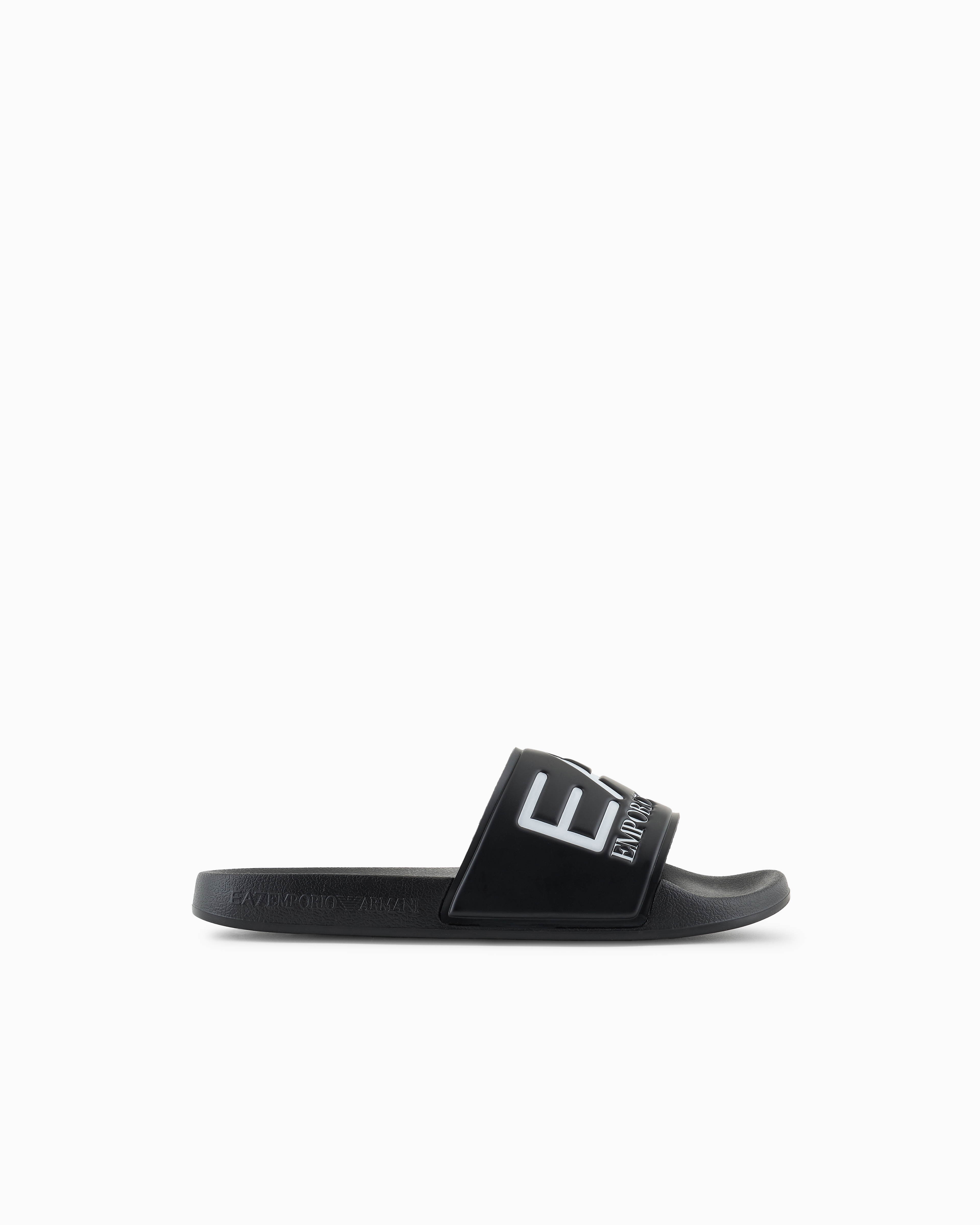 Ea7 Unisex Black Logo Slides With A Wide Band And Anti-Slip Rubber Soles