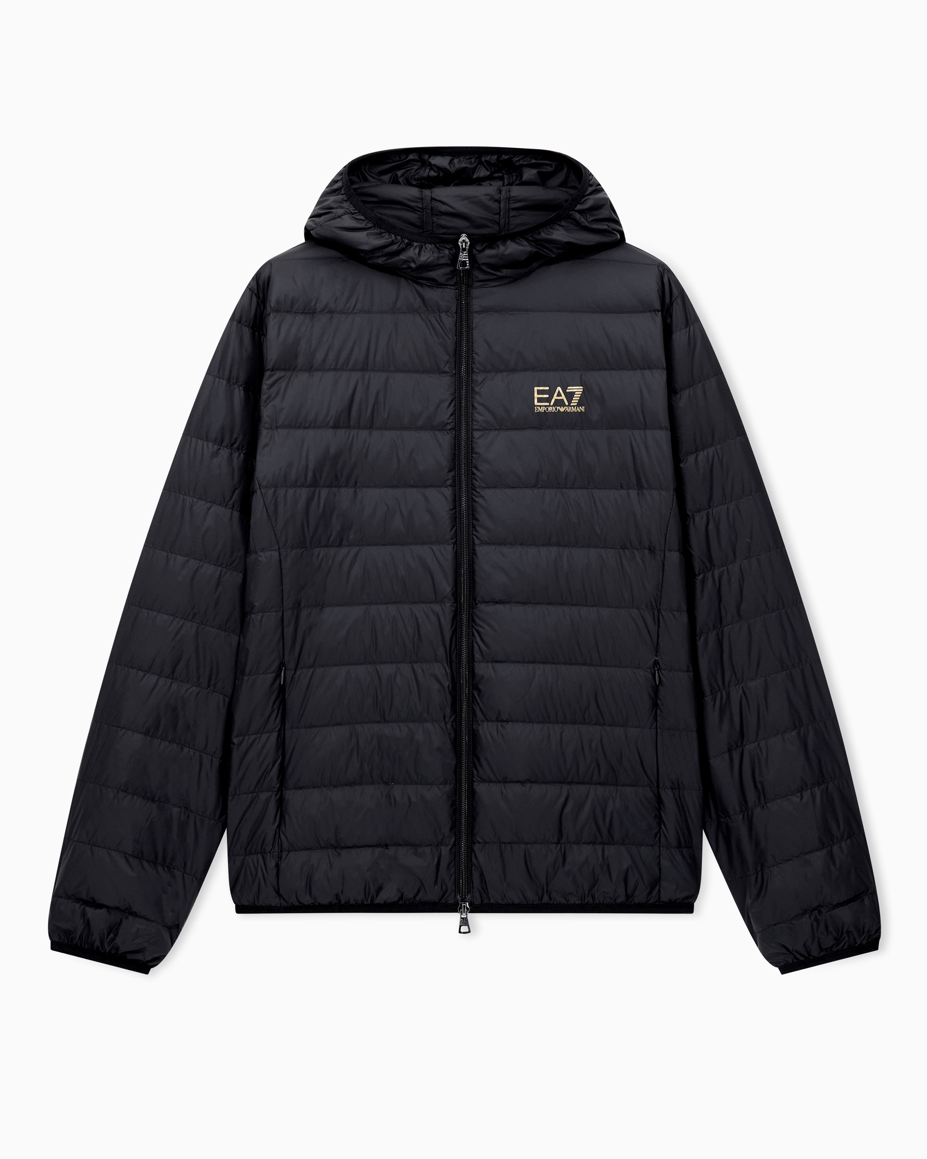 Ea7 Black Insulated Down Jacket With Fixed Hood Core Identity