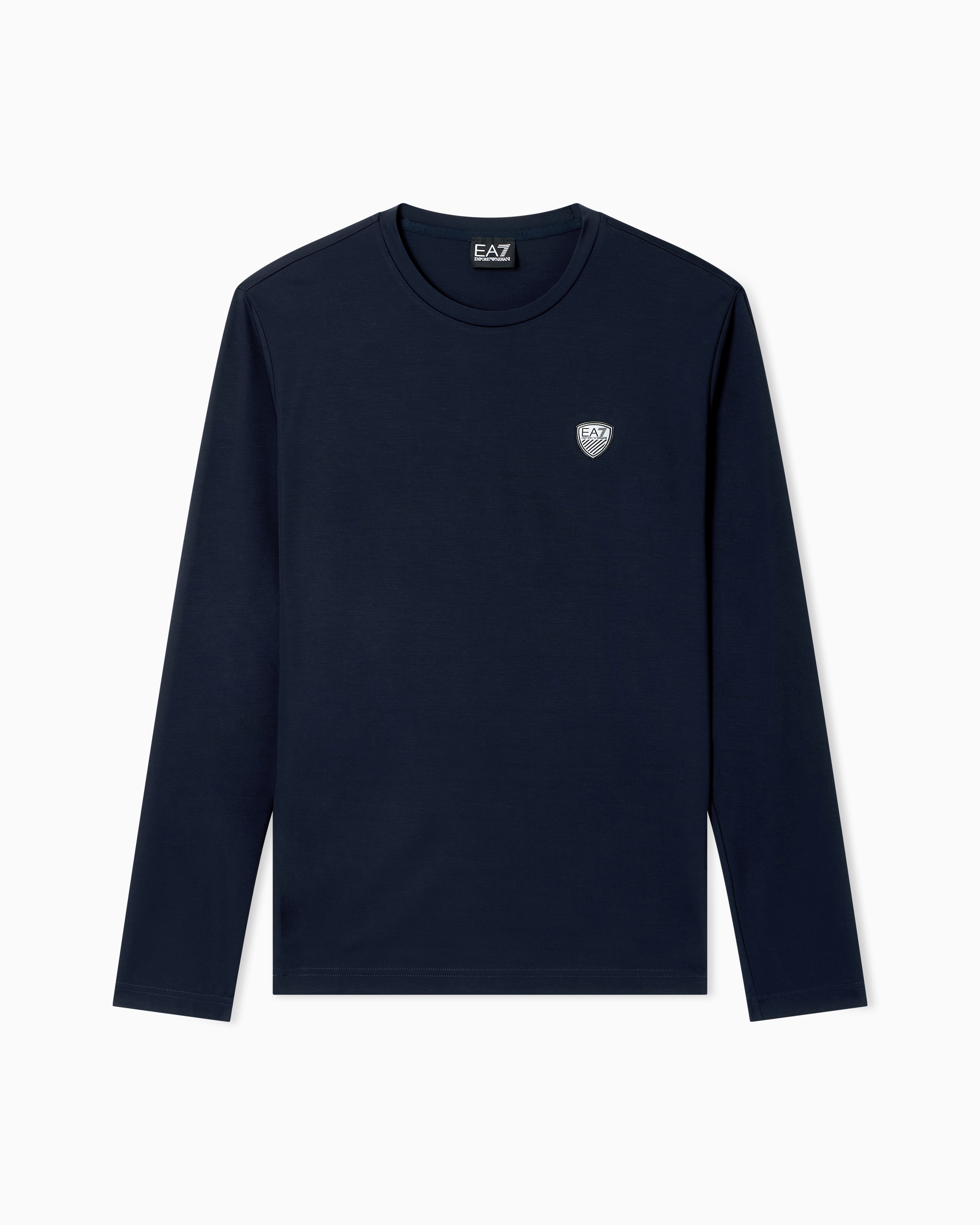 Ea7 Men's Blue Stretch-Jersey, Long-Sleeved T-Shirt