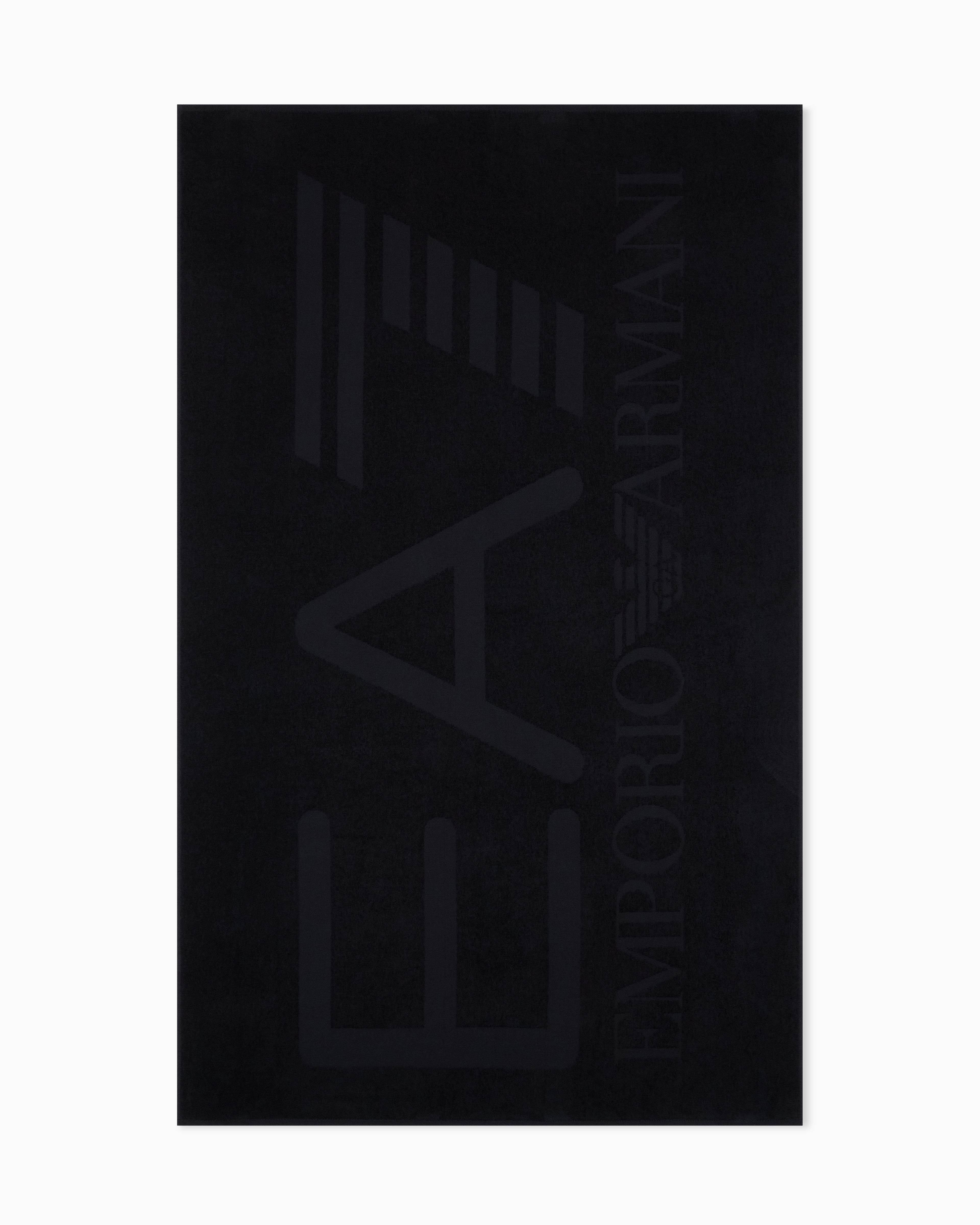 Ea7 Unisex Black Cotton Beach Towel With Logo
