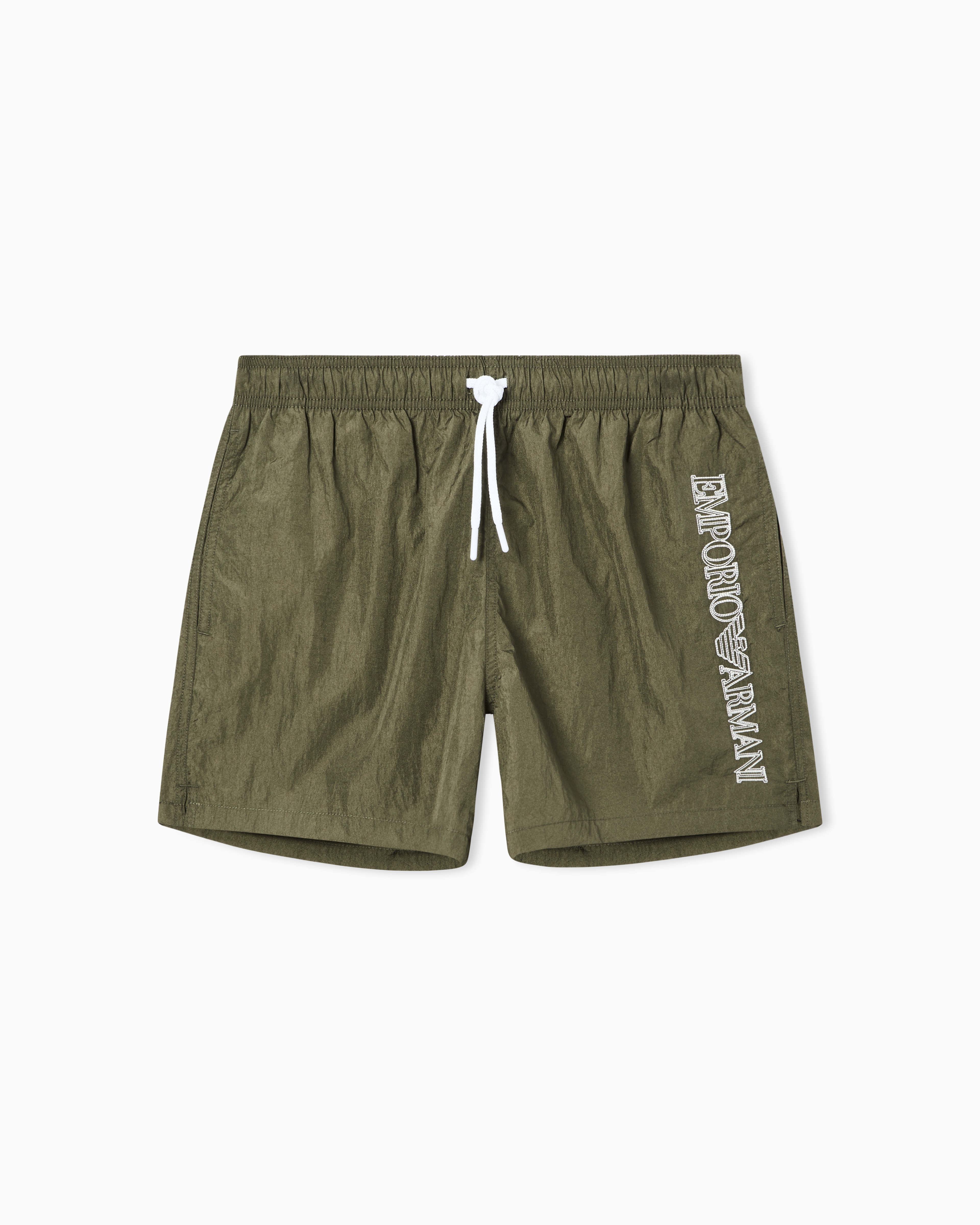 Emporio Armani Green Swim Shorts With Stitched Logo Embroidery
