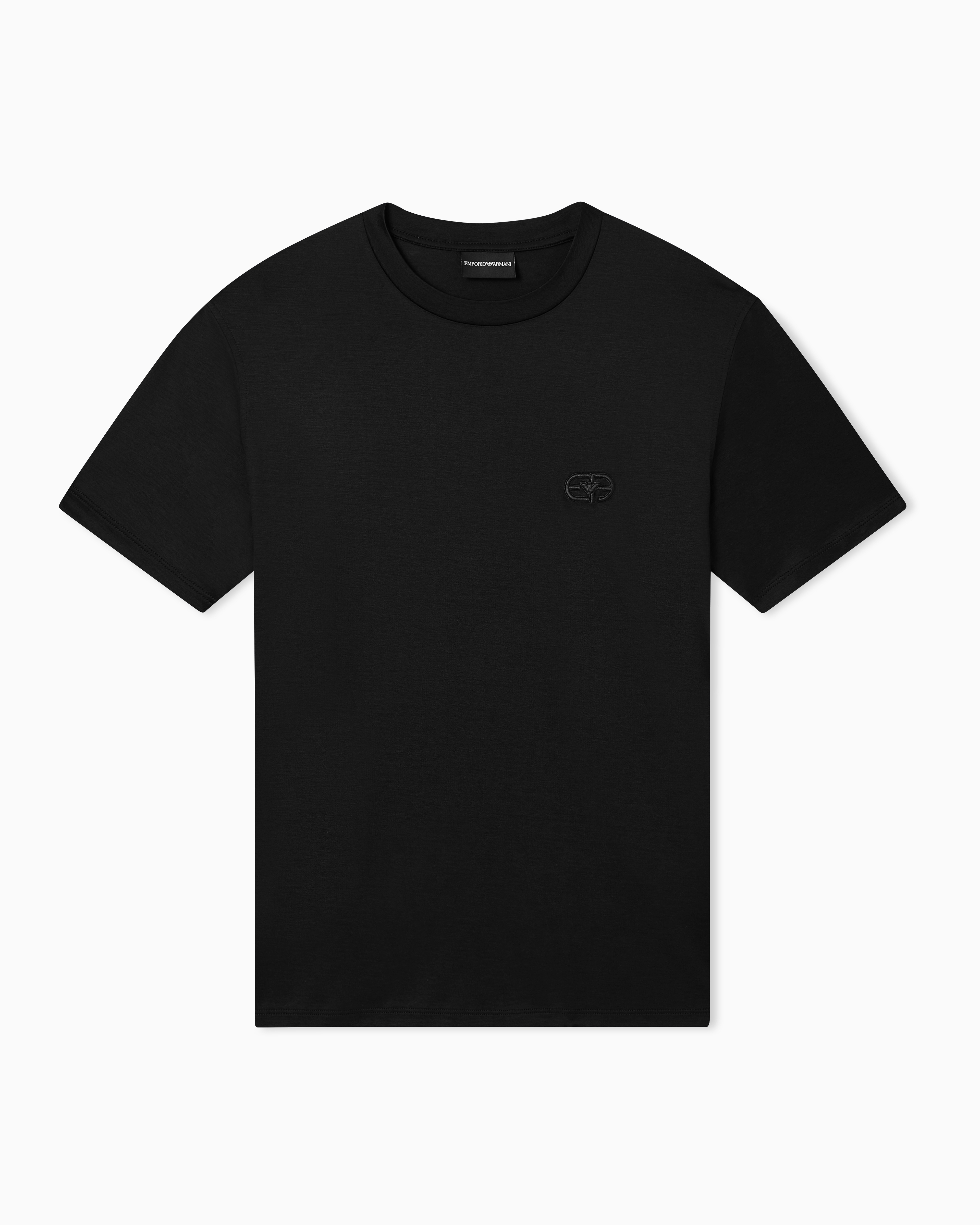 Emporio Armani Black Lyocell Blend Jersey T-Shirt With Ea Logo Embroidery