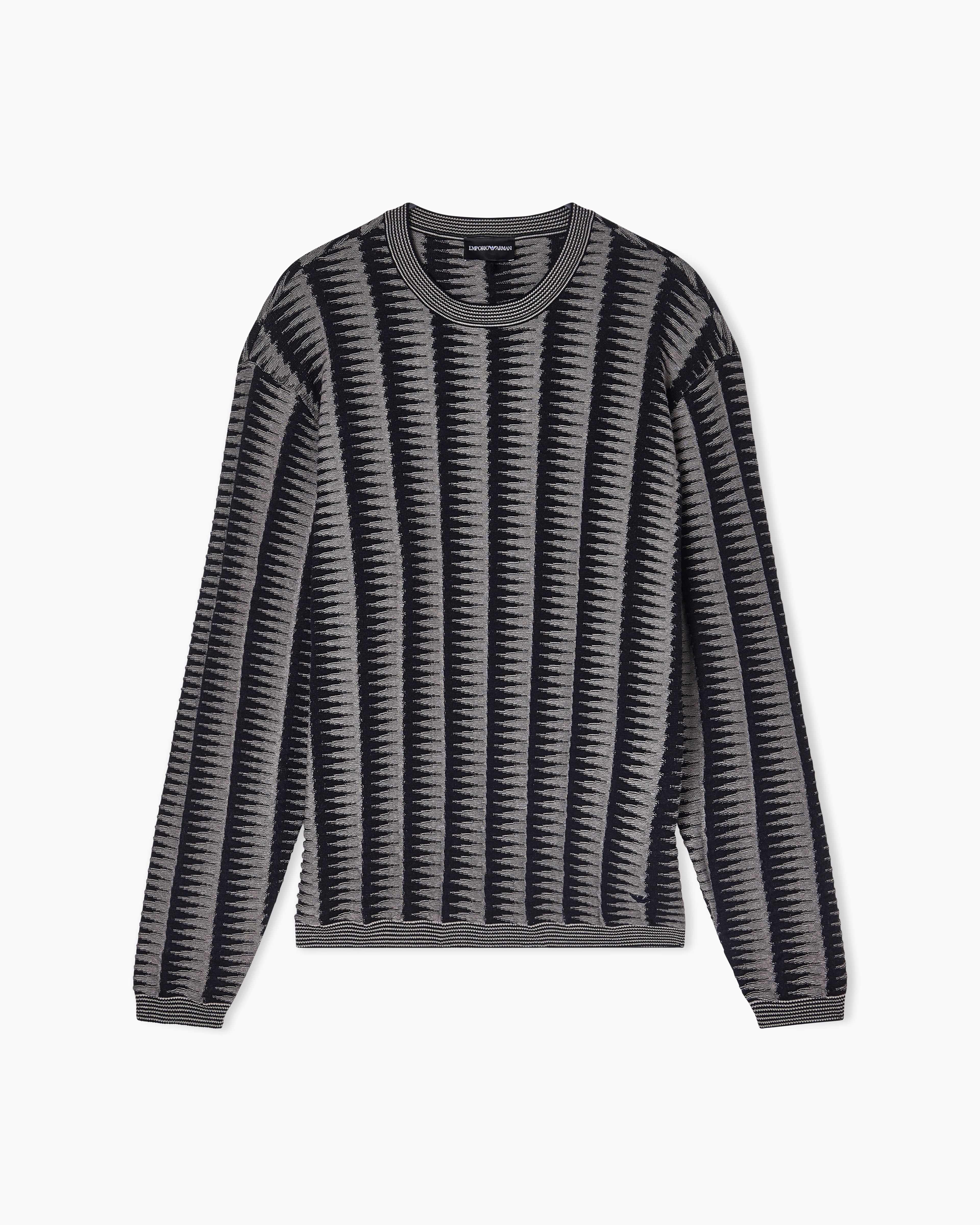 Emporio Armani Blue Jumper With Two-Tone Jacquard Design