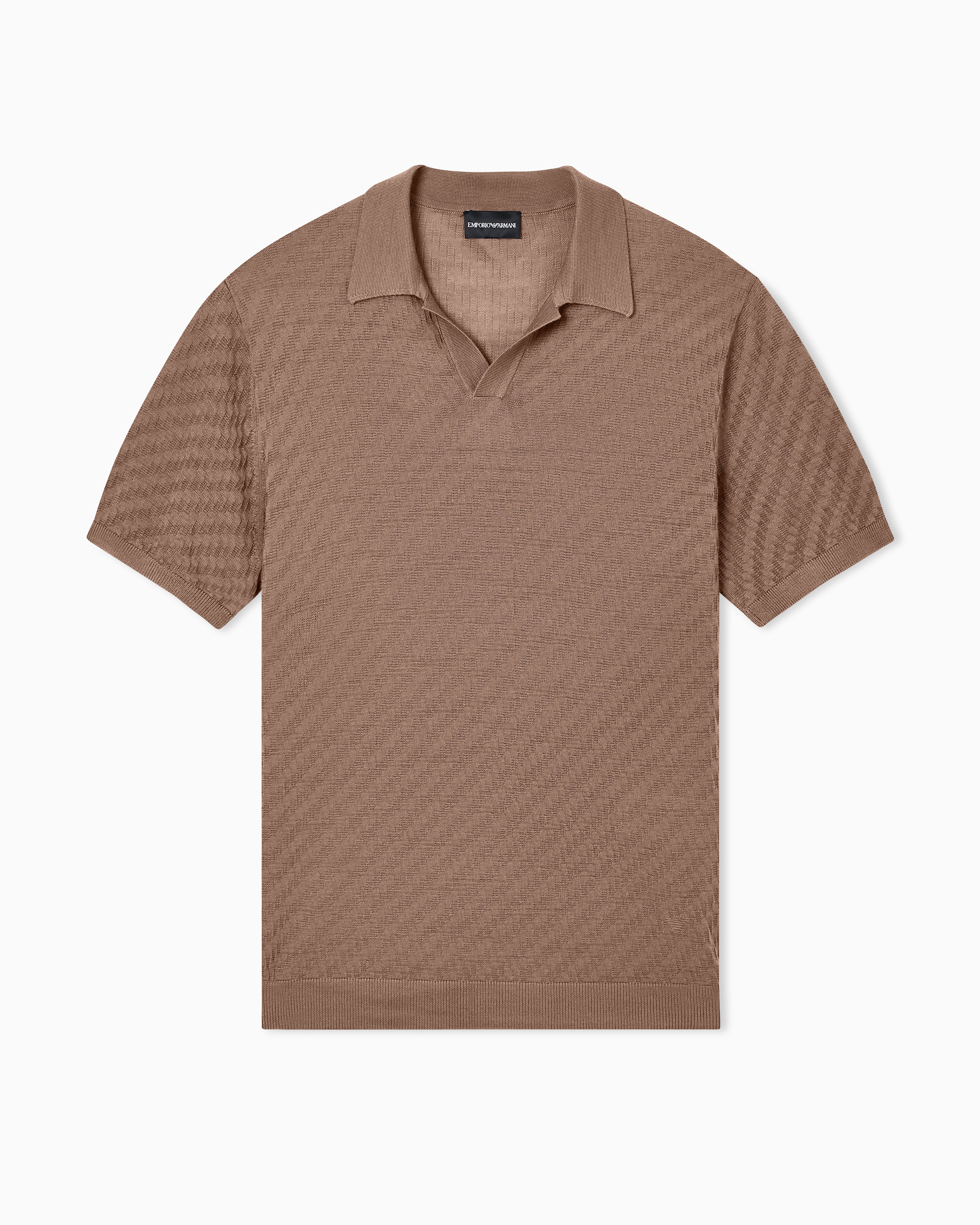 Emporio Armani Brown Lyocell-Blend Polo-Collar Link Stitch And Plain Knit Jumper