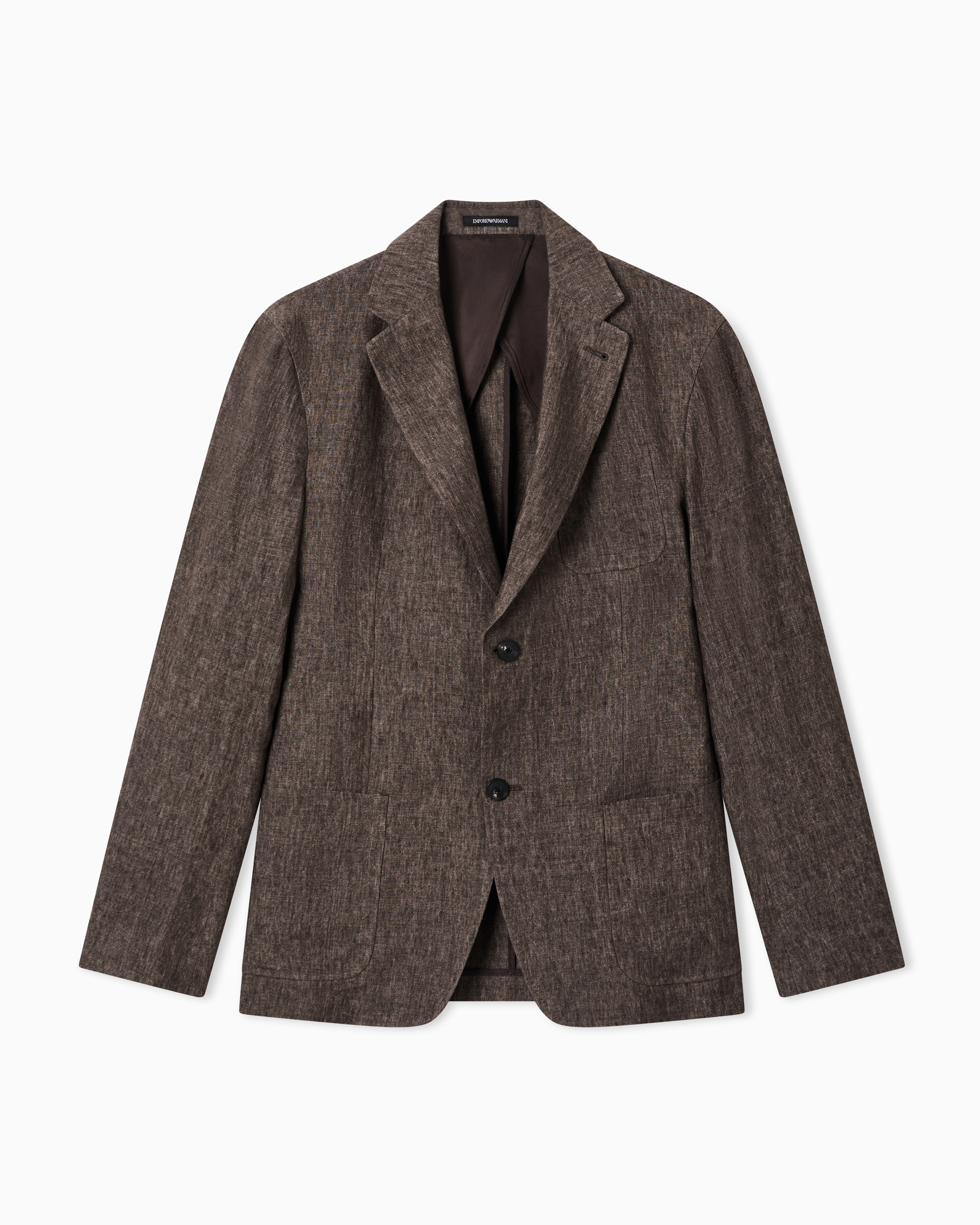 Emporio Armani Men's Brown Single-Breasted Jacket In Faded Linen With A Crêpe Texture