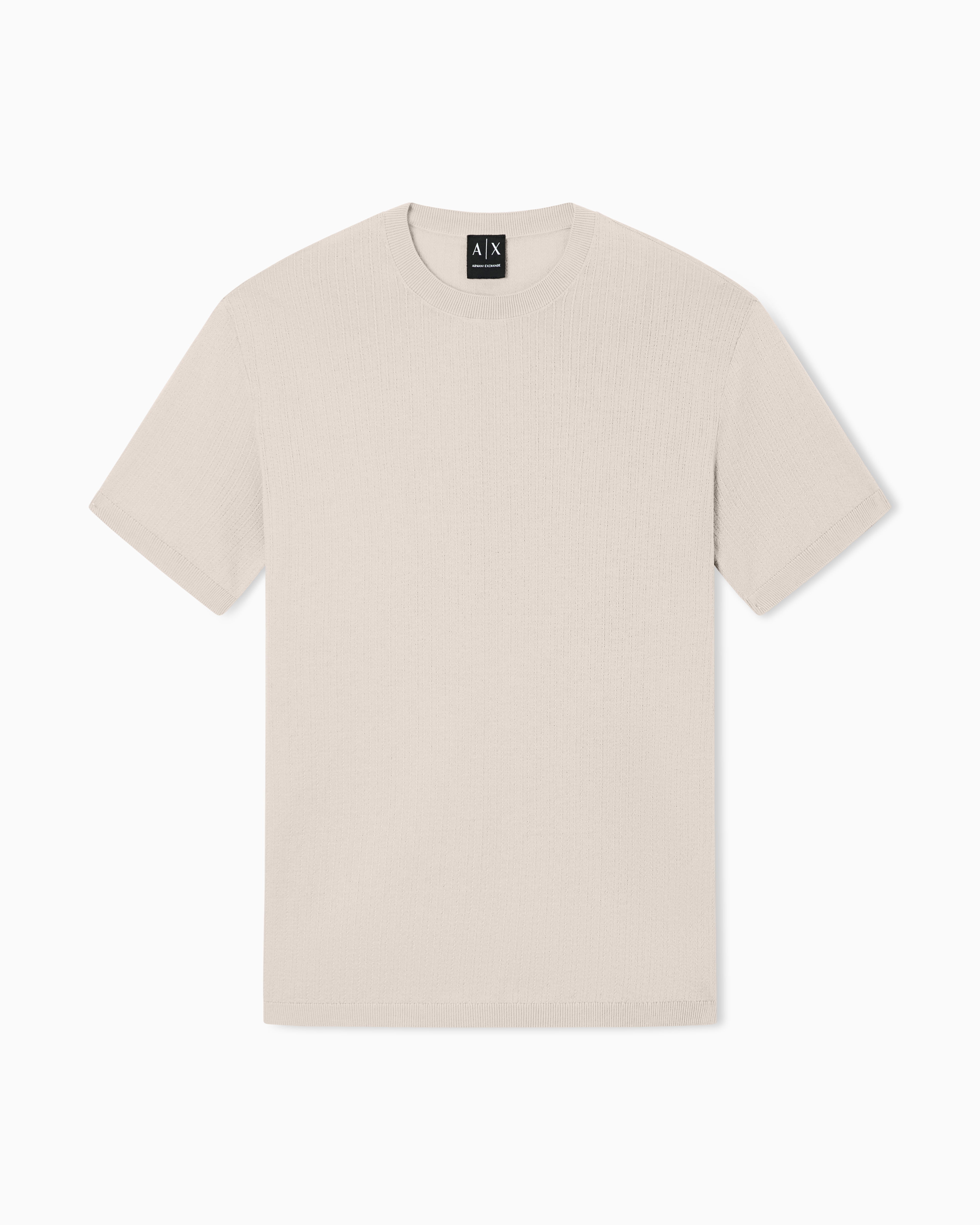 Armani Exchange Beige Ribbed Cotton Tricot Top