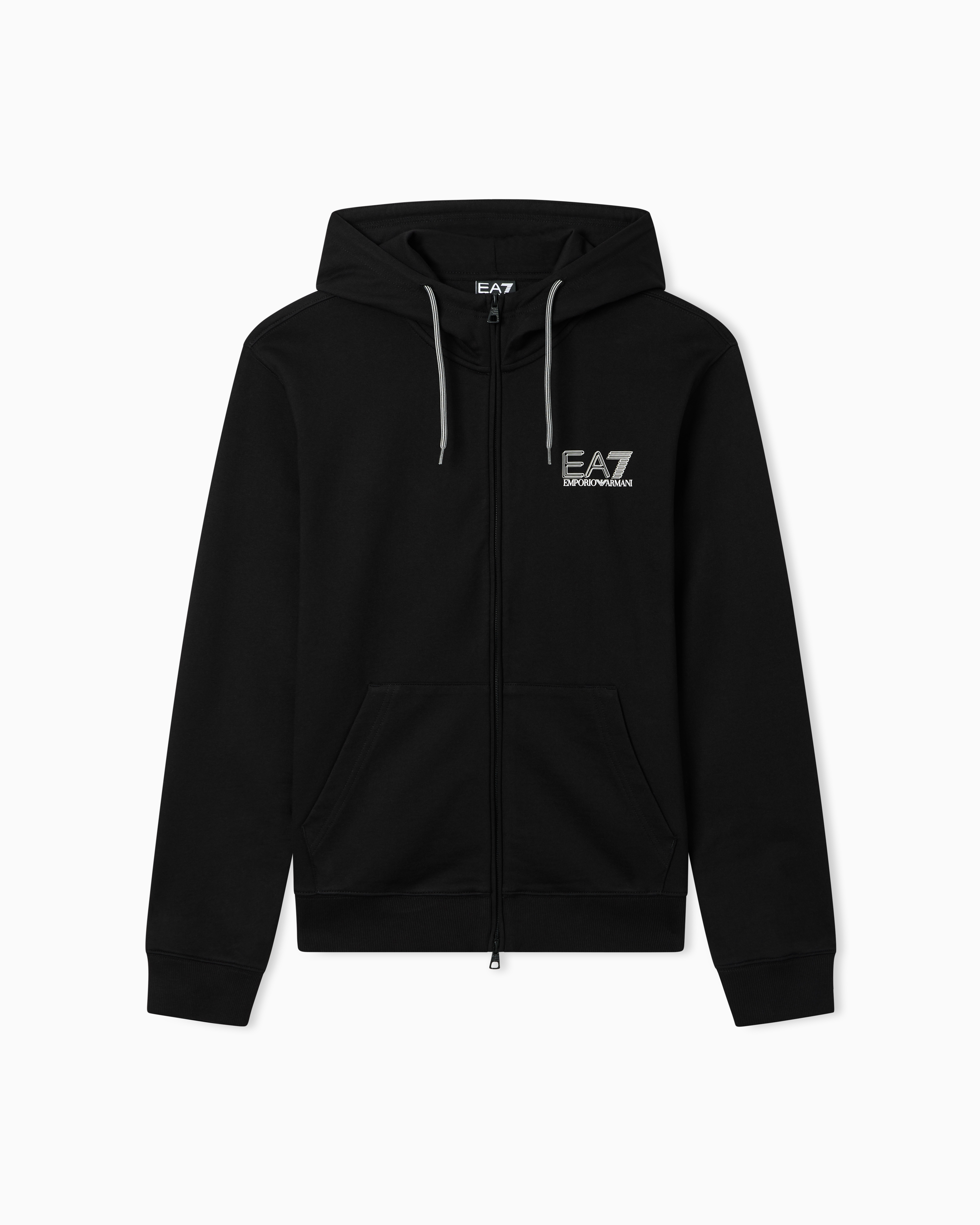 Ea7 Black Pure Cotton Zip-Up Sweatshirt