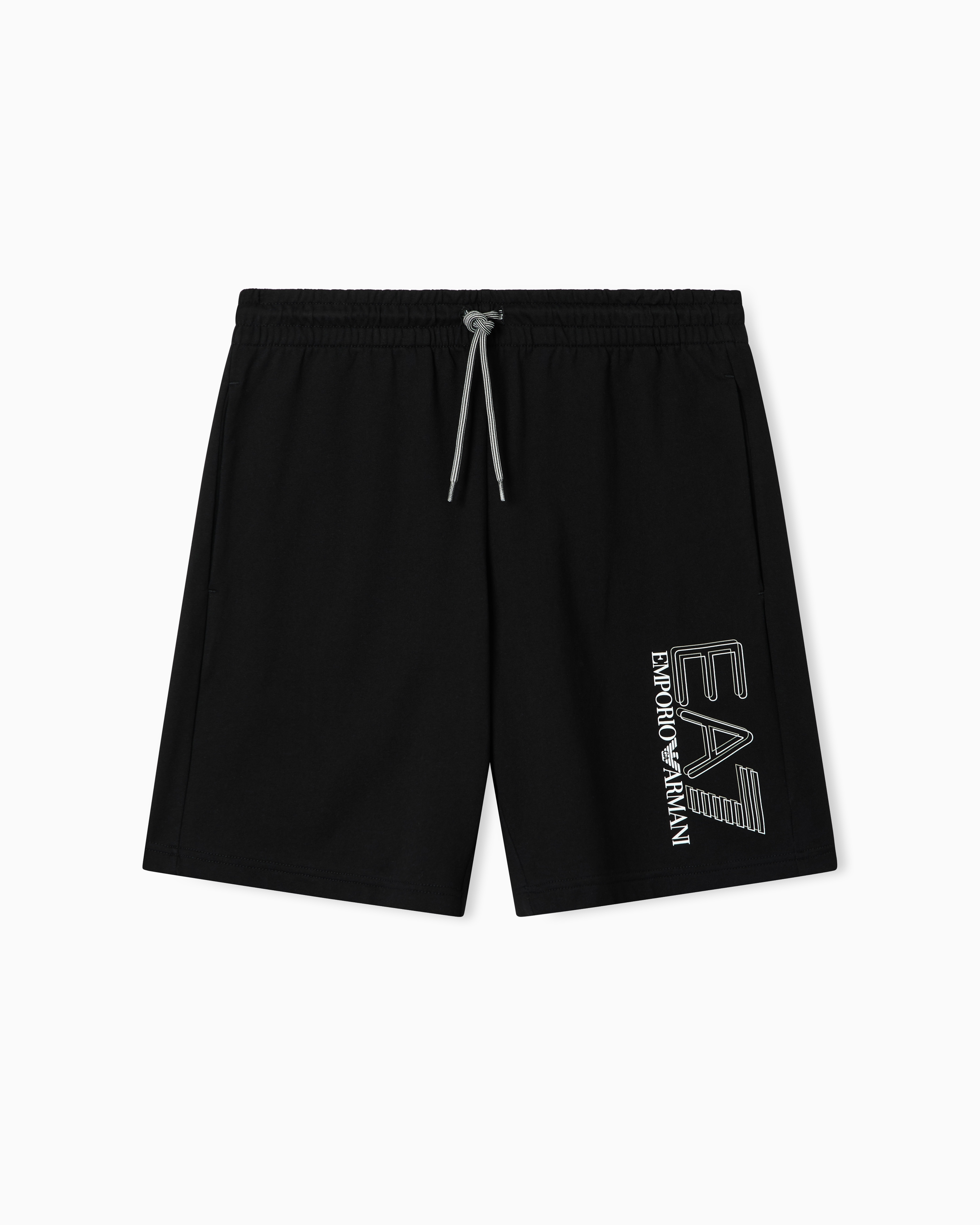Ea7 Black Visibility Shorts In Pure Cotton