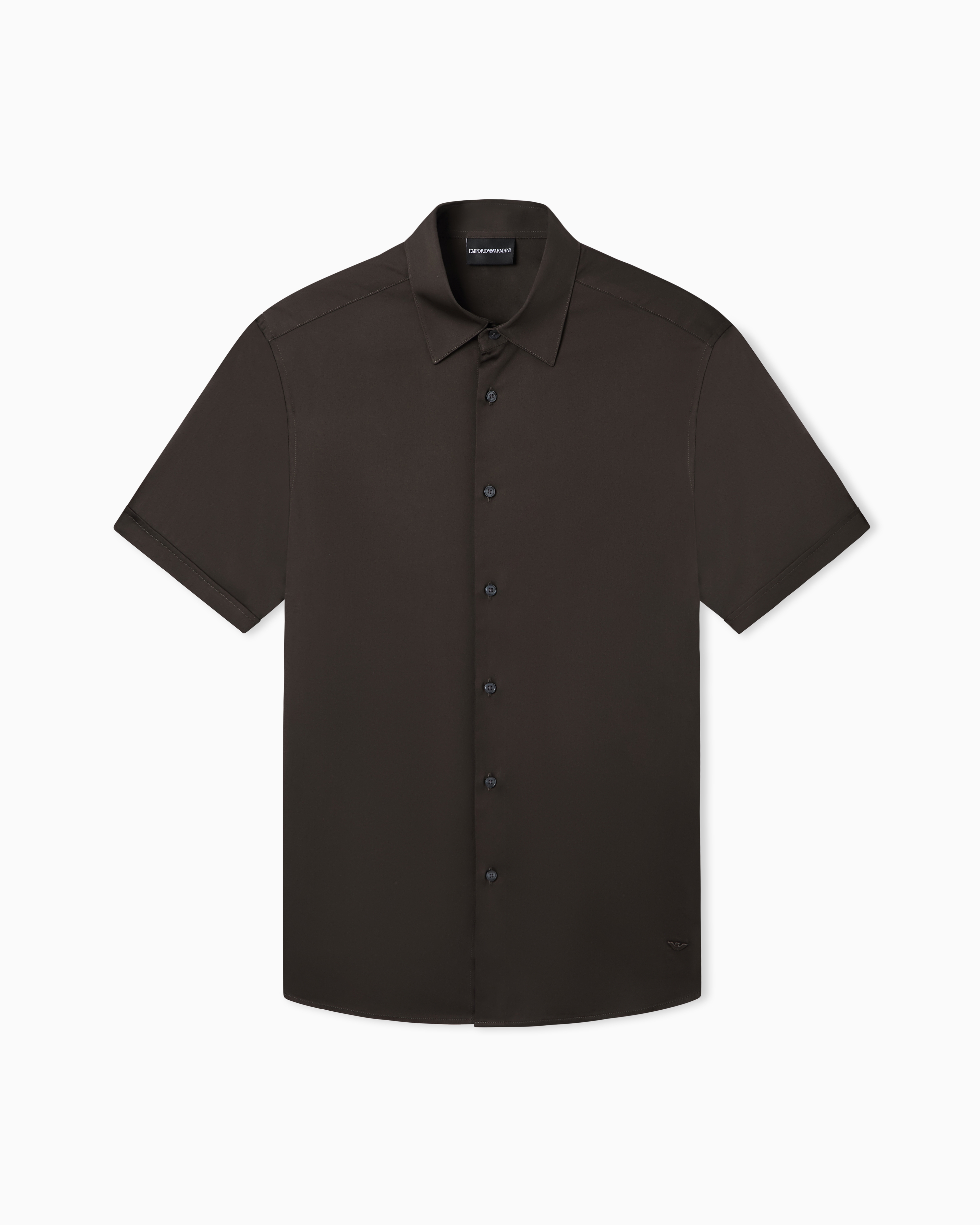 Emporio Armani Brown Short-Sleeved Shirt In Stretch Pima Cotton