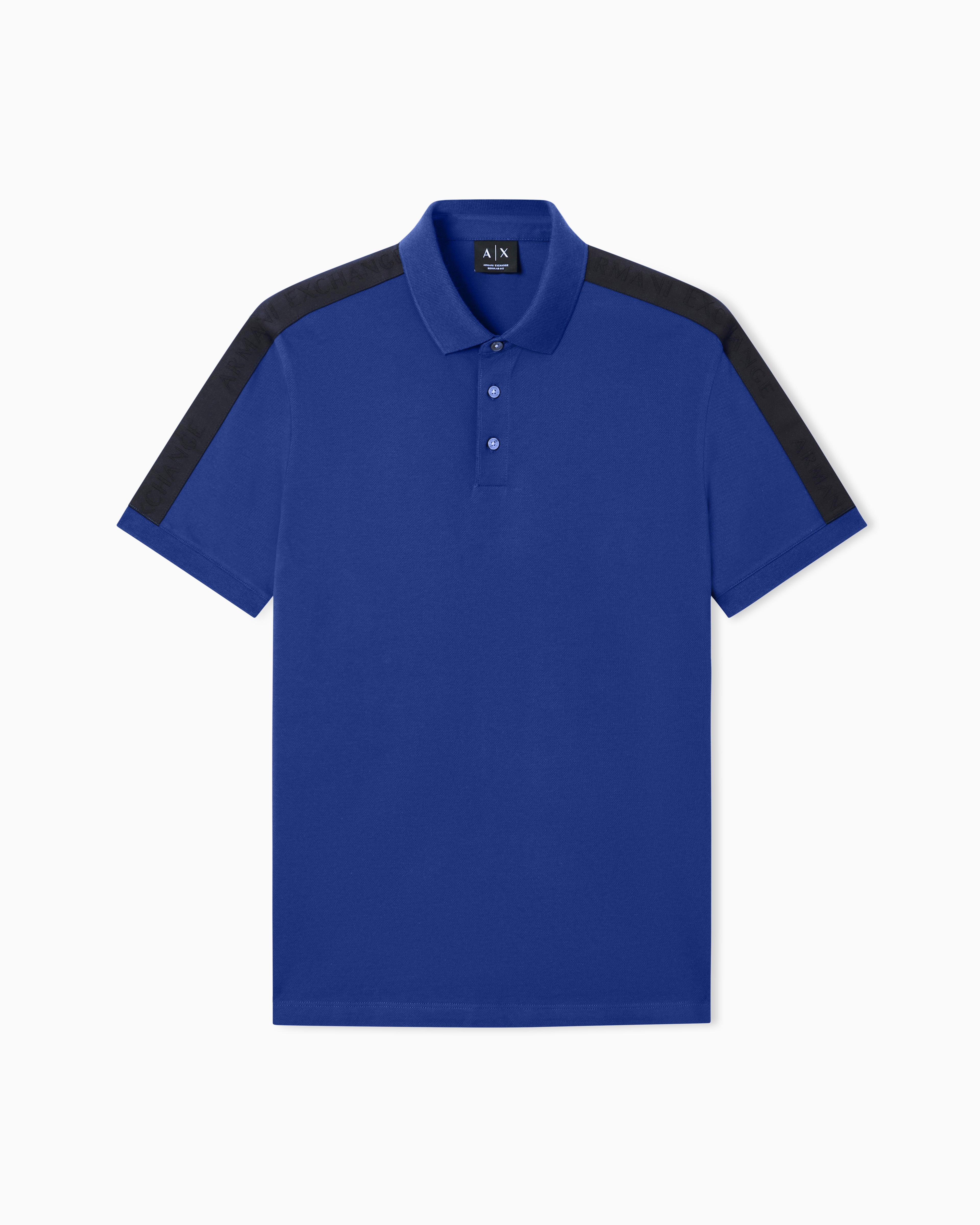 Armani Exchange Blue Contrasting Tape Polo In Cotton Pique