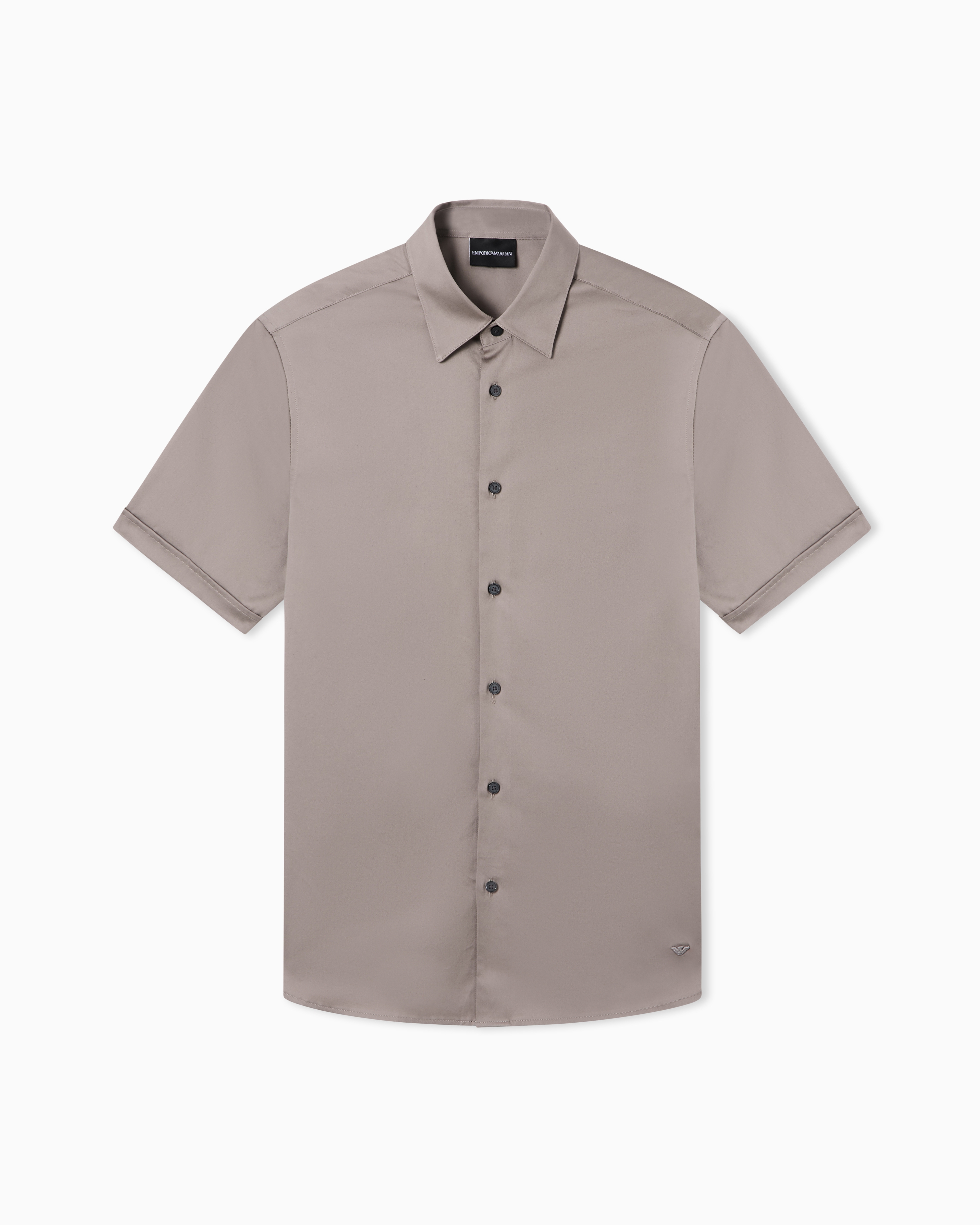 Emporio Armani Grey Short-Sleeved Shirt In Stretch Pima Cotton
