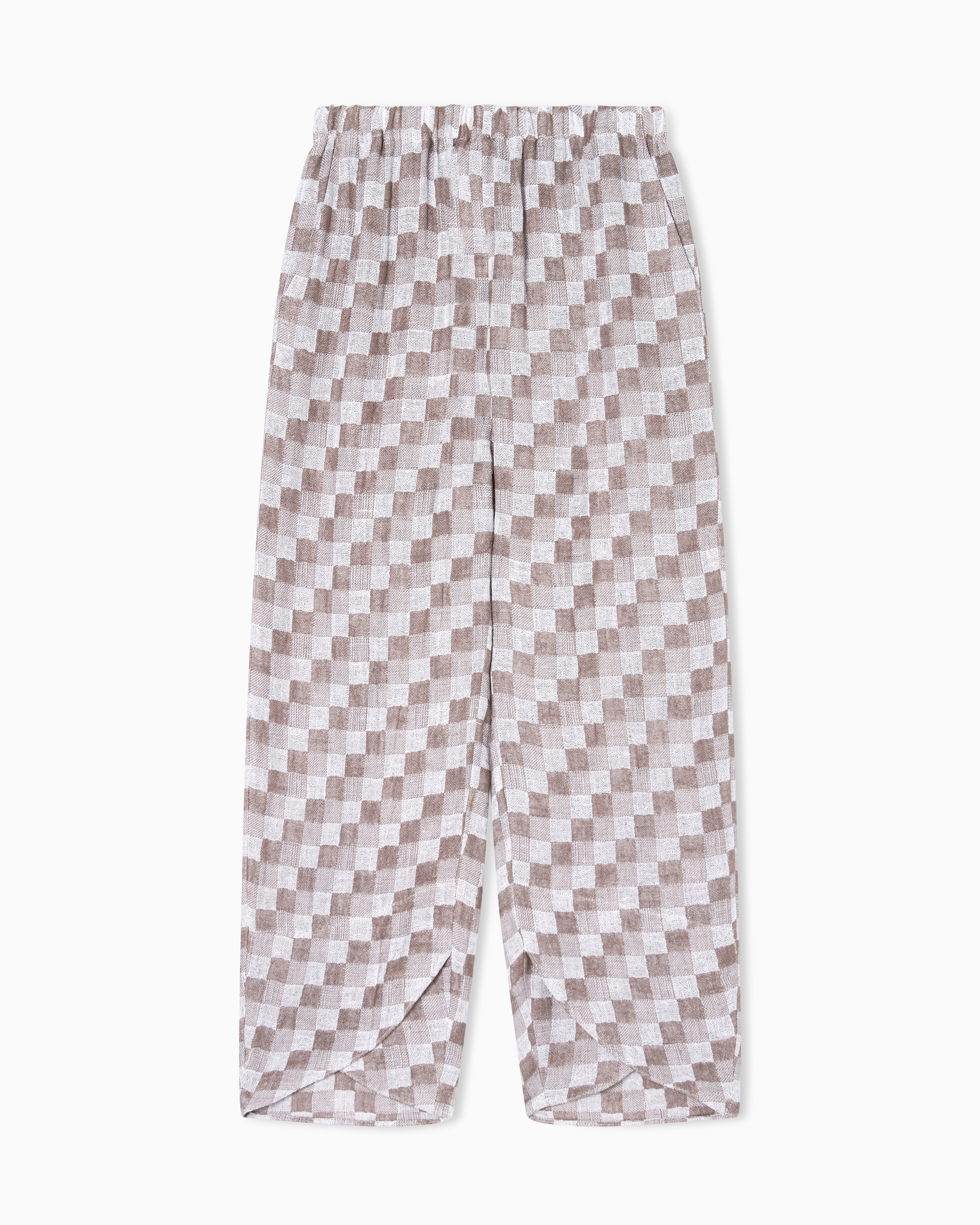Emporio Armani Beige Check Linen Gauze Trousers