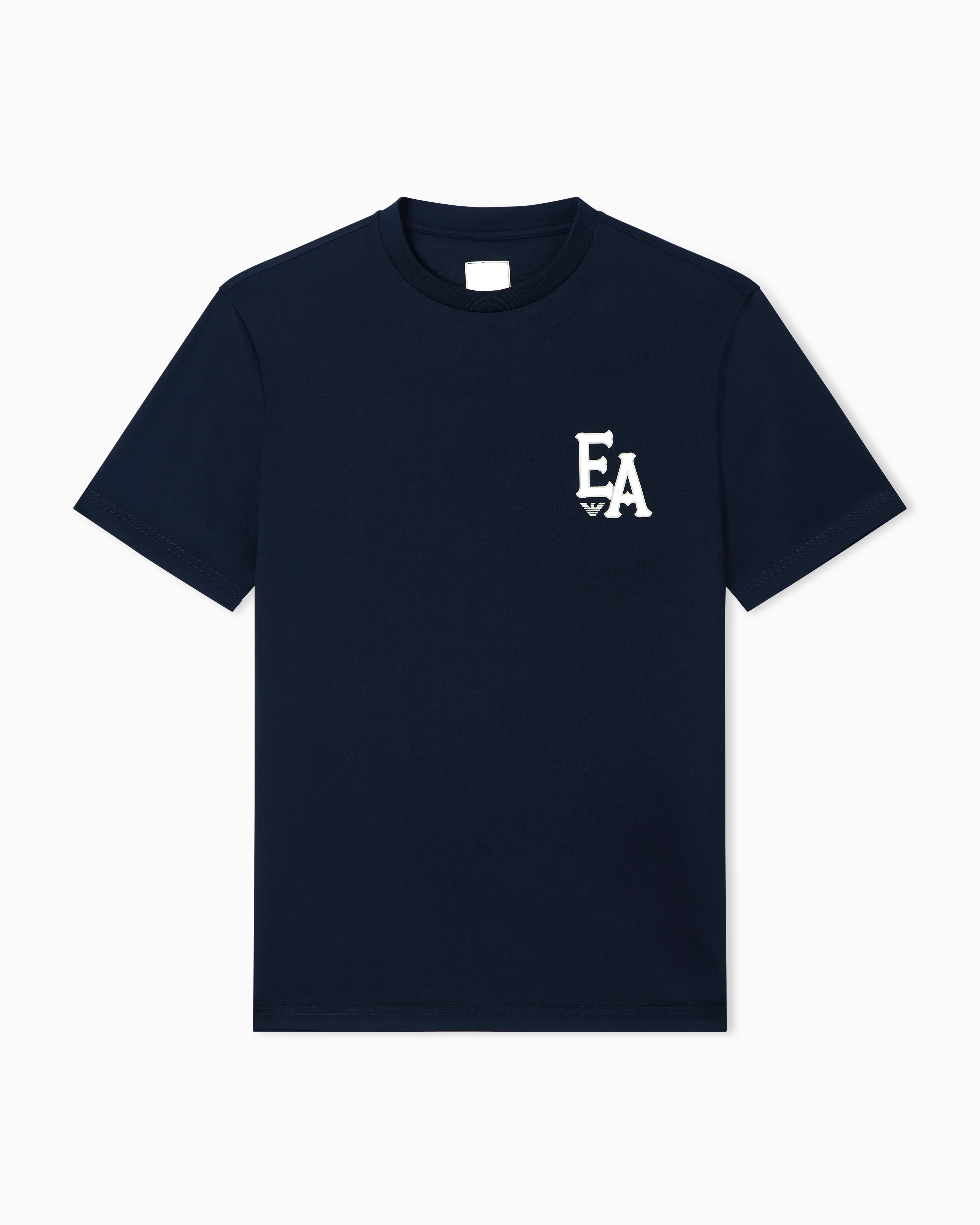 Emporio Armani Navy Blue Eagle Club Organic Jersey T-Shirt With Print