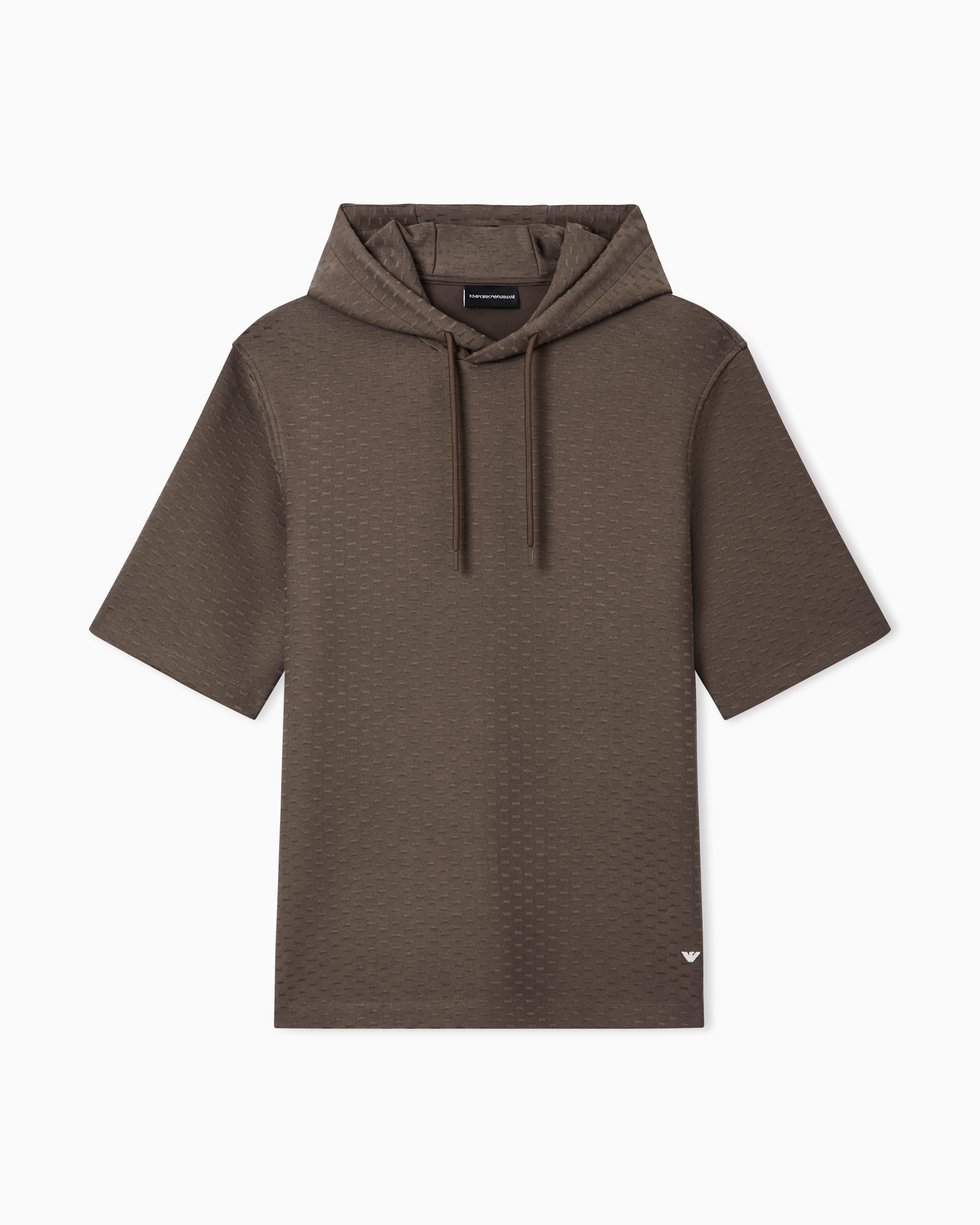 Emporio Armani Brown Jacquard Jersey Hooded Sweatshirt With All-Over Micro Eagle