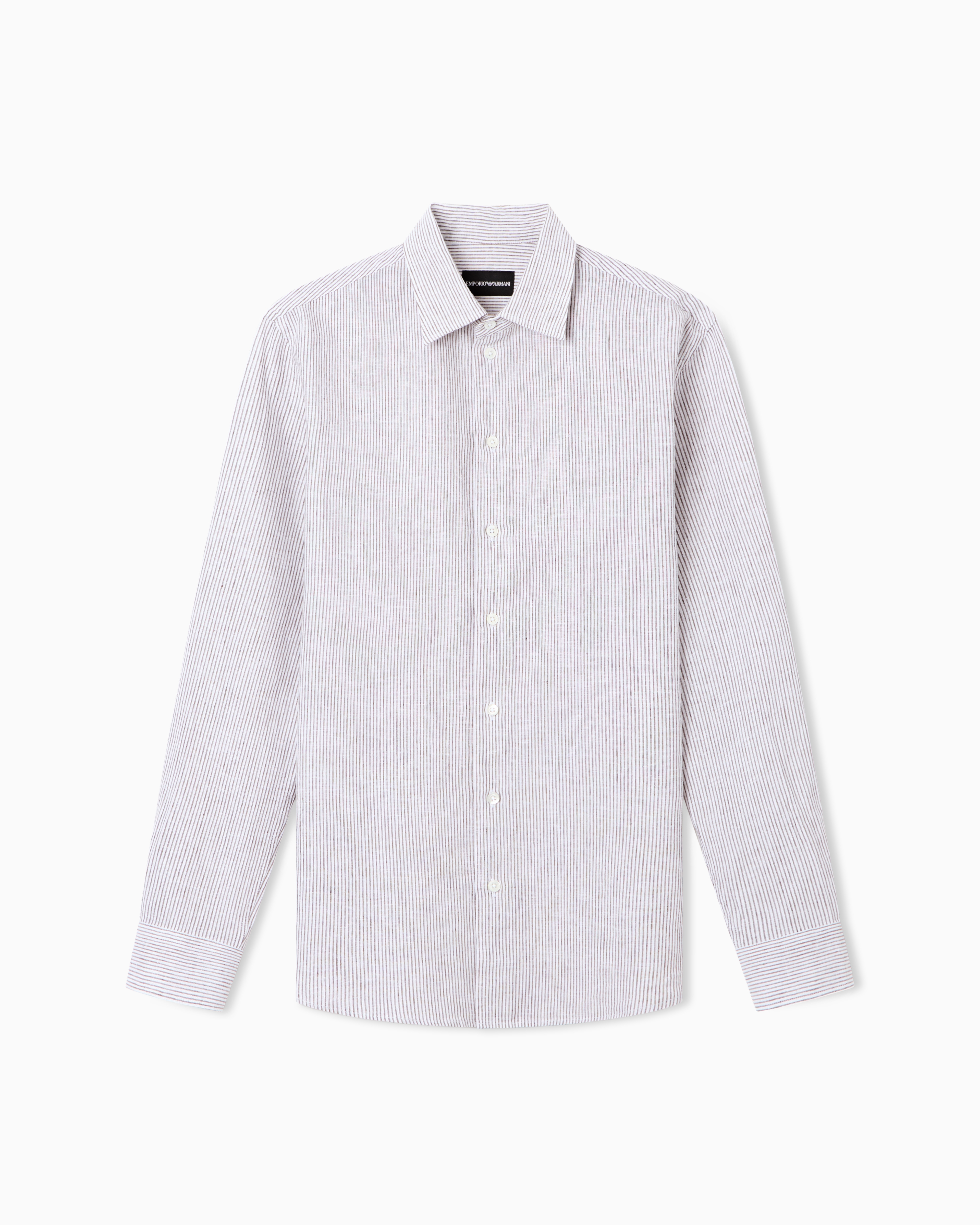 Striped linen-blend canvas shirt | Emporio Armani