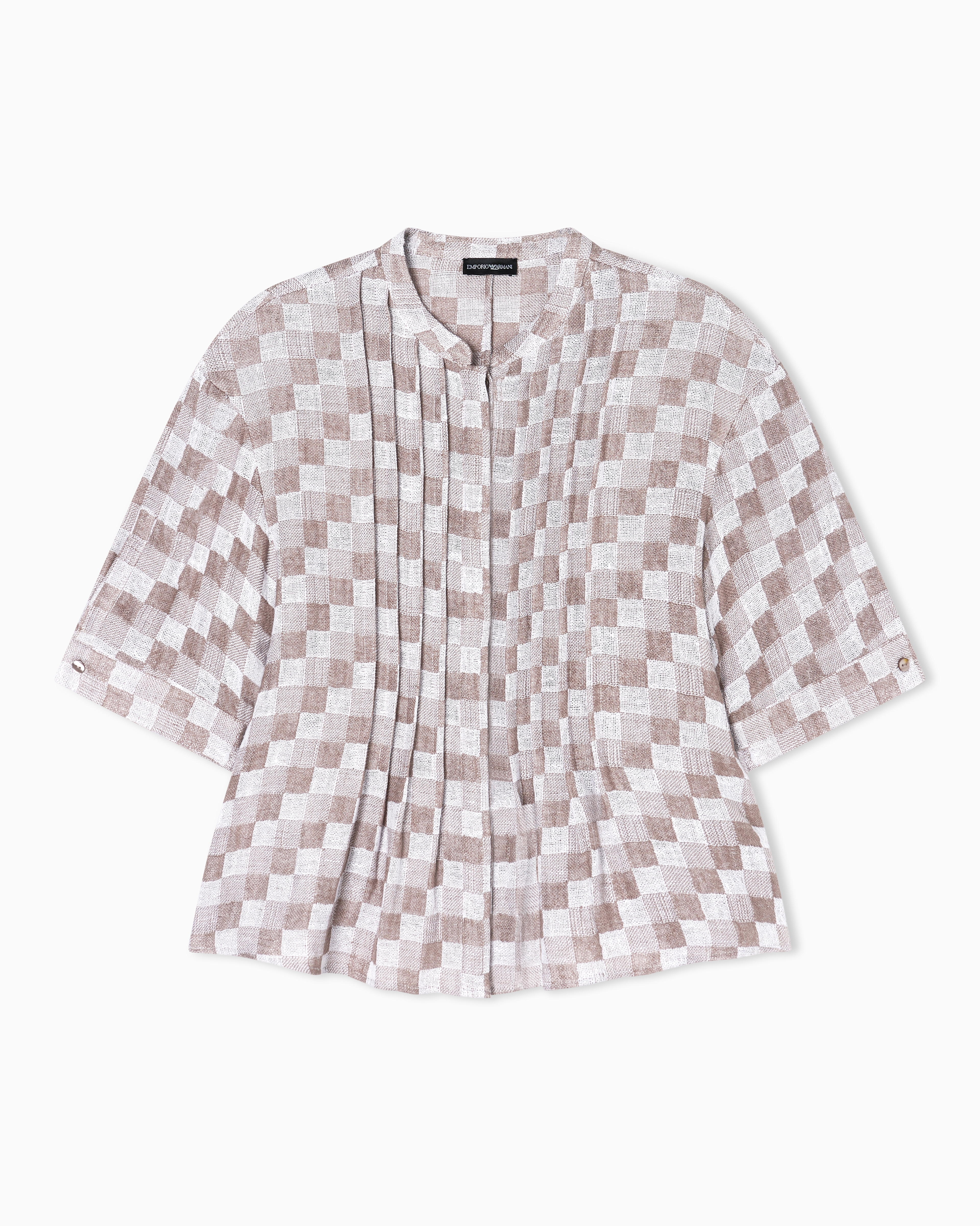 Emporio Armani Beige Check Linen Gauze Shirt
