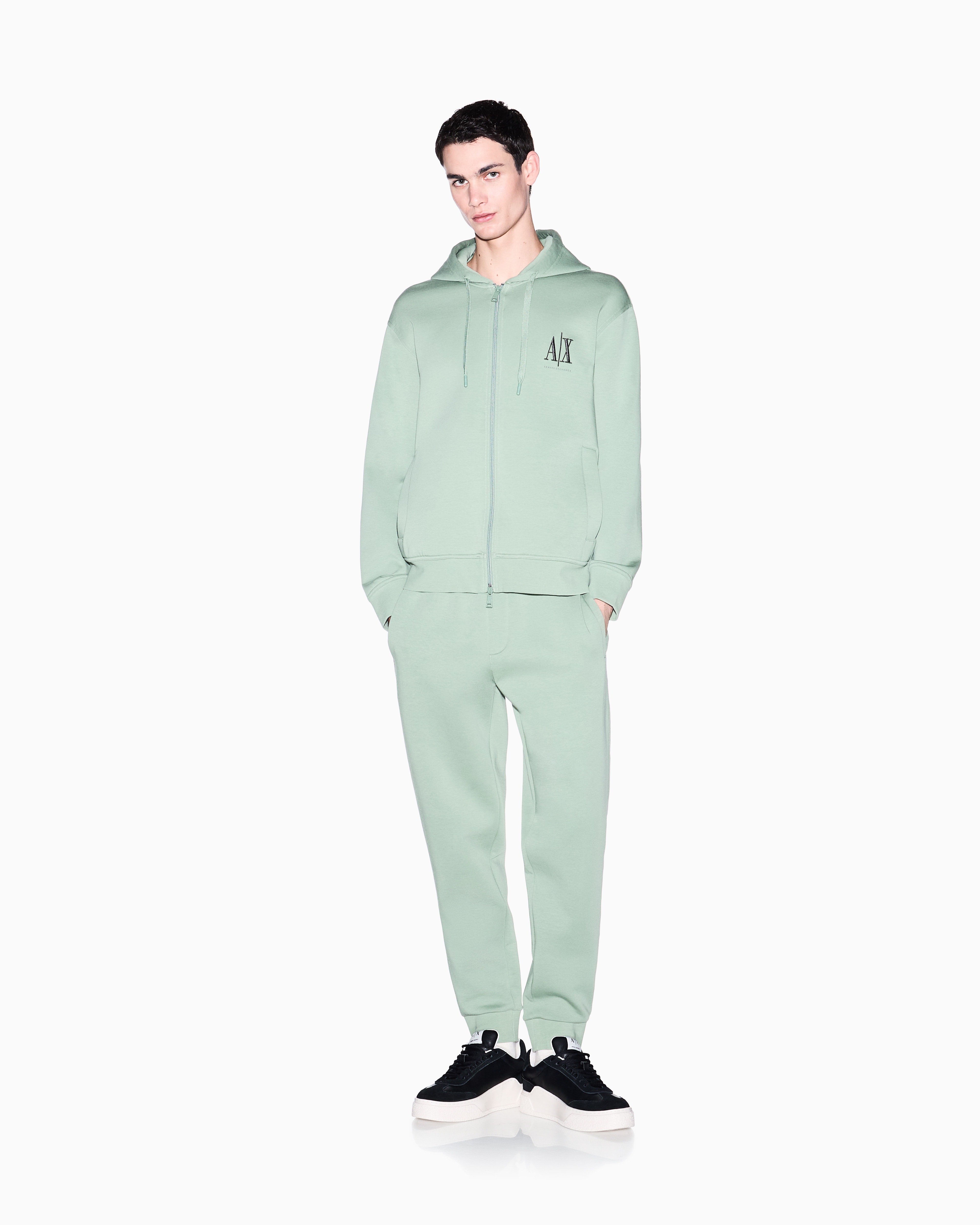 Full-zip hoodie in bonded stretch cotton with logo Icon | Armani