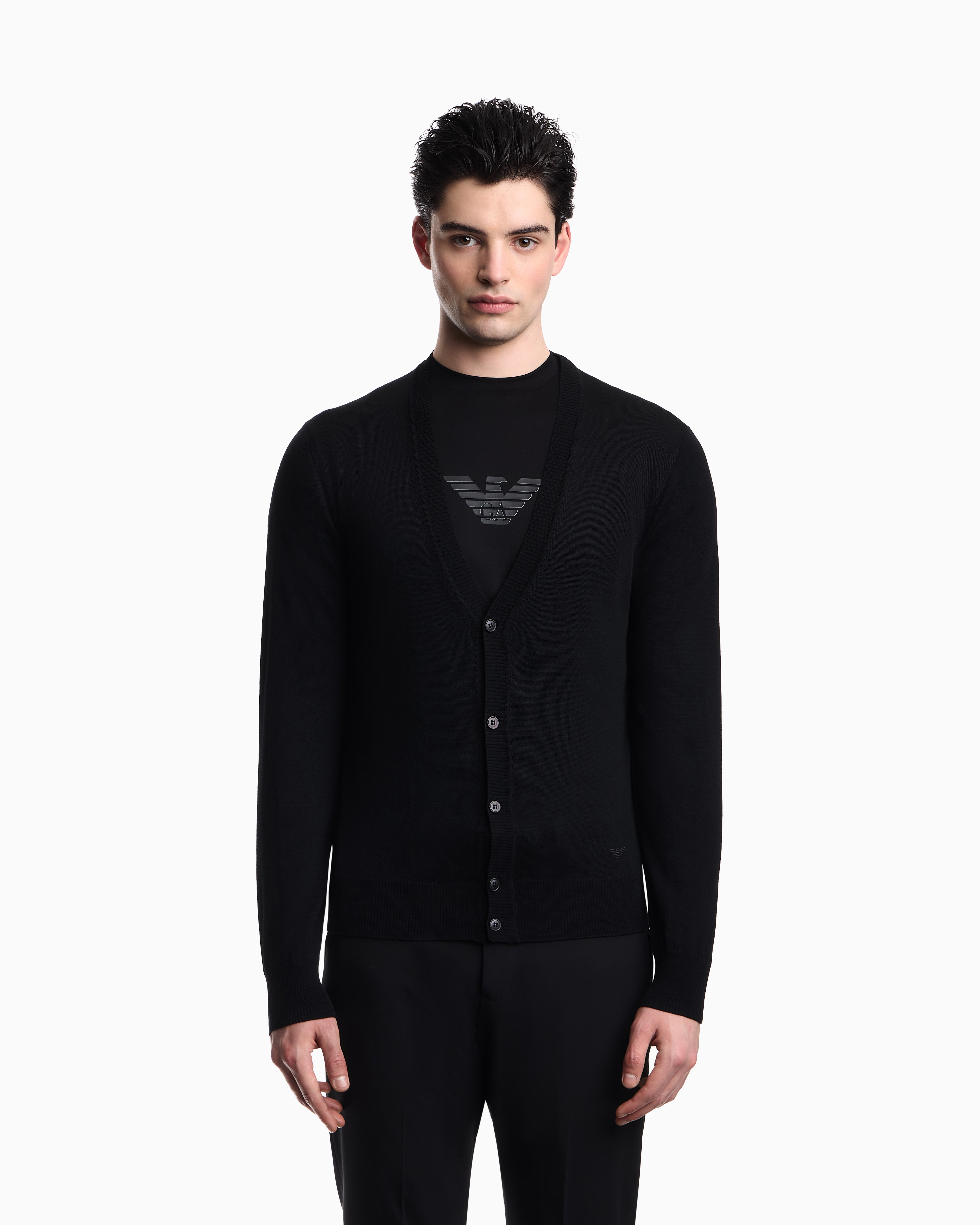 EMPORIO ARMANI カーディガン Emporio Armani Button-Down Striped Knit Cardigan | Neiman Marcus