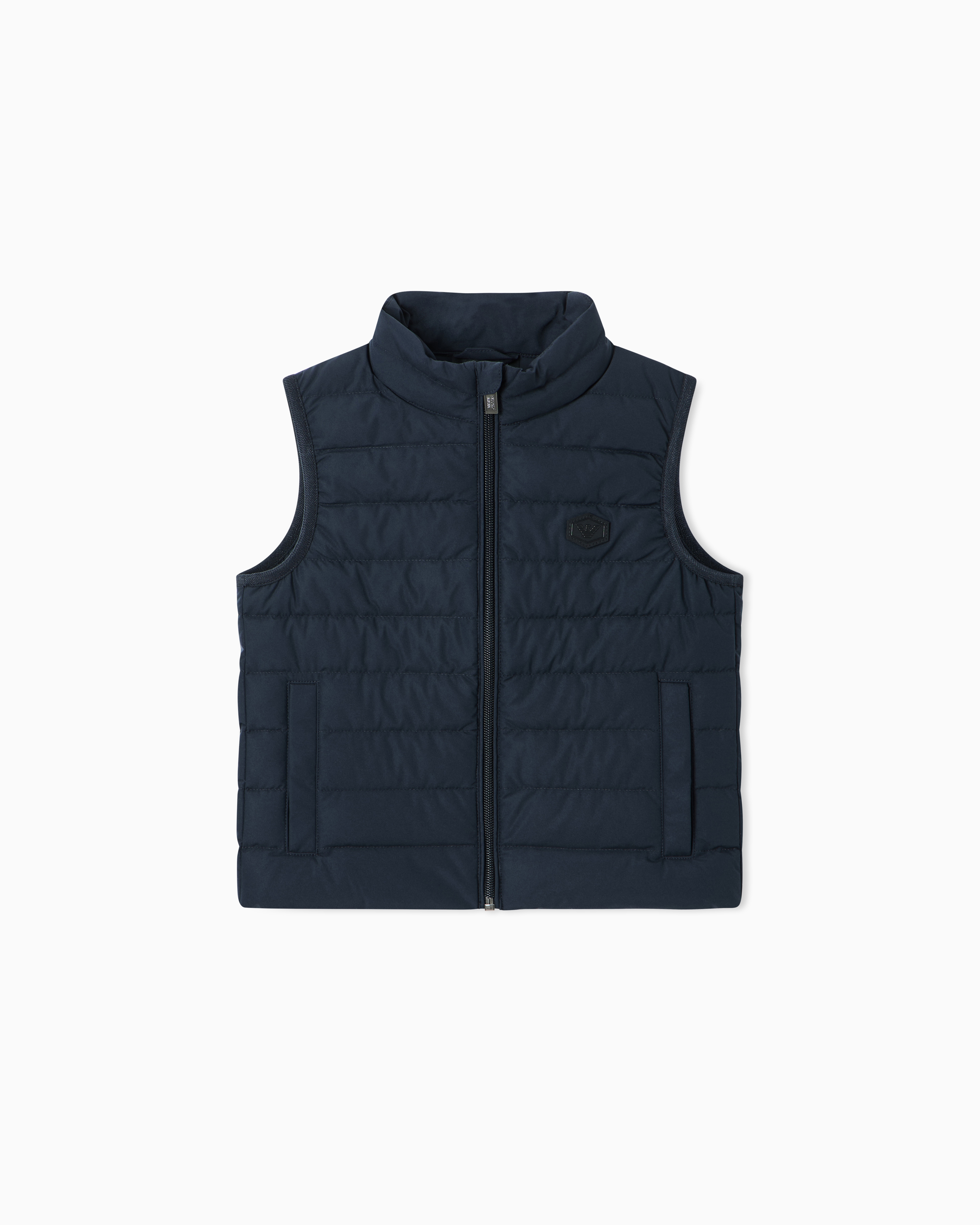 Emporio Armani Navy Blue Asv Recycled Down Sleeveless Puffer Jacket In Quilted Nylon
