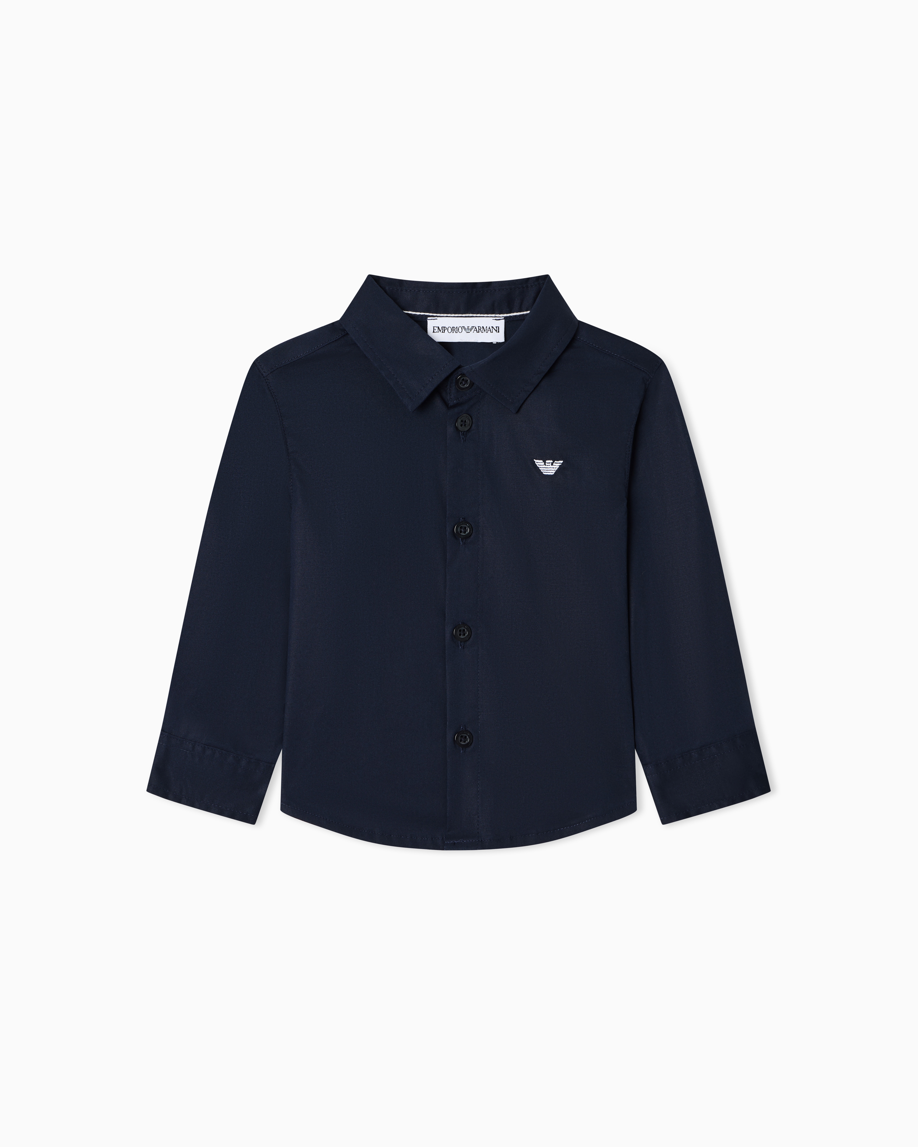 Emporio Armani Blue Stretch Cotton Shirt With Eagle Embroidery