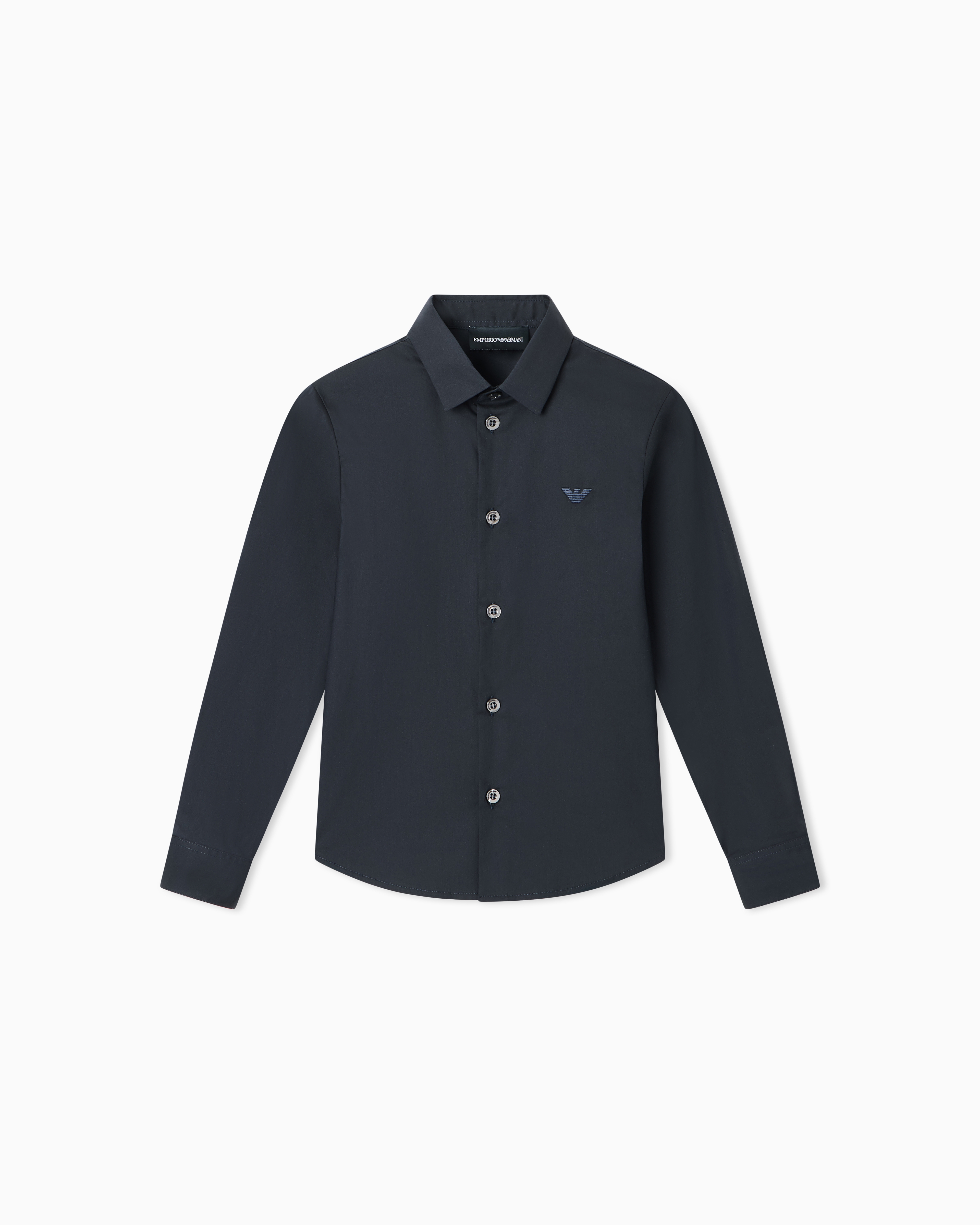 Emporio Armani Camicia In Popeline Con Ricamo Aquila A Tono