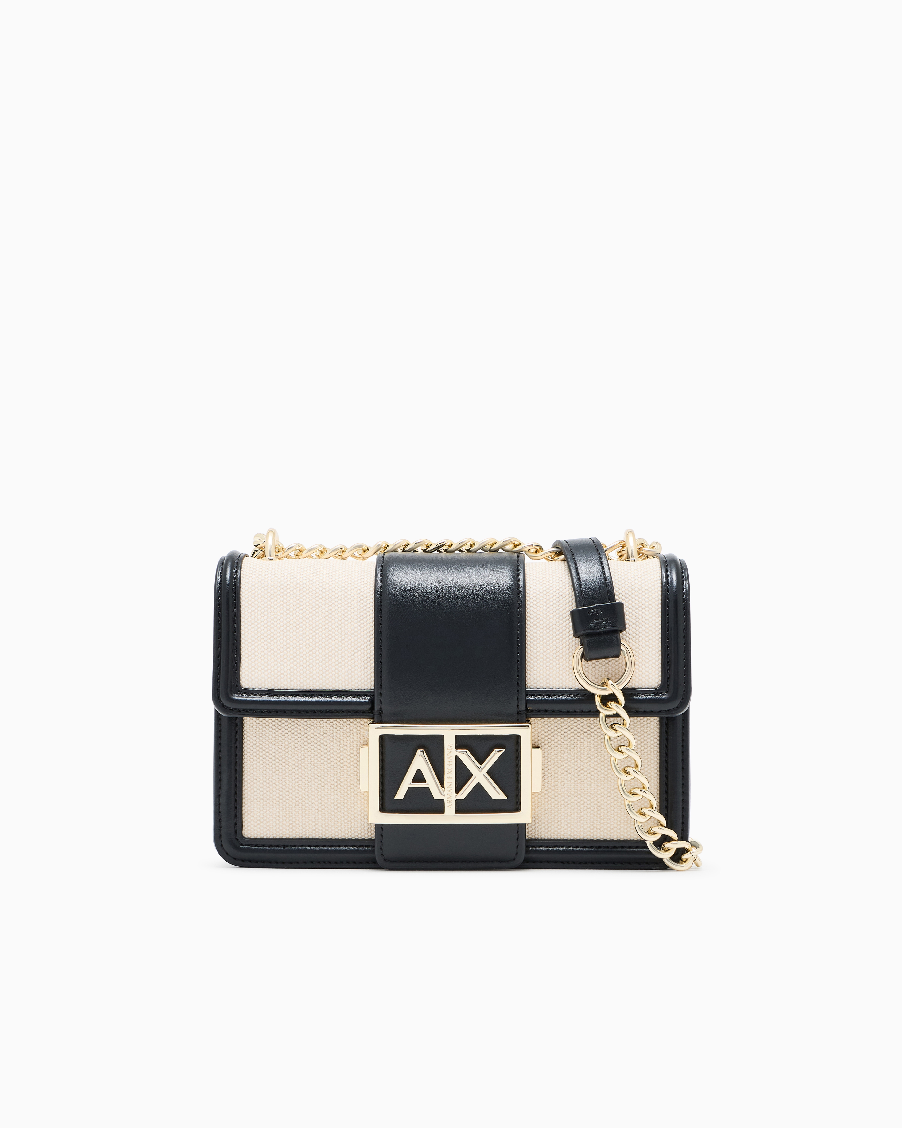 Armani Exchange Black Mini Crossbody Bag In Woven Fabric