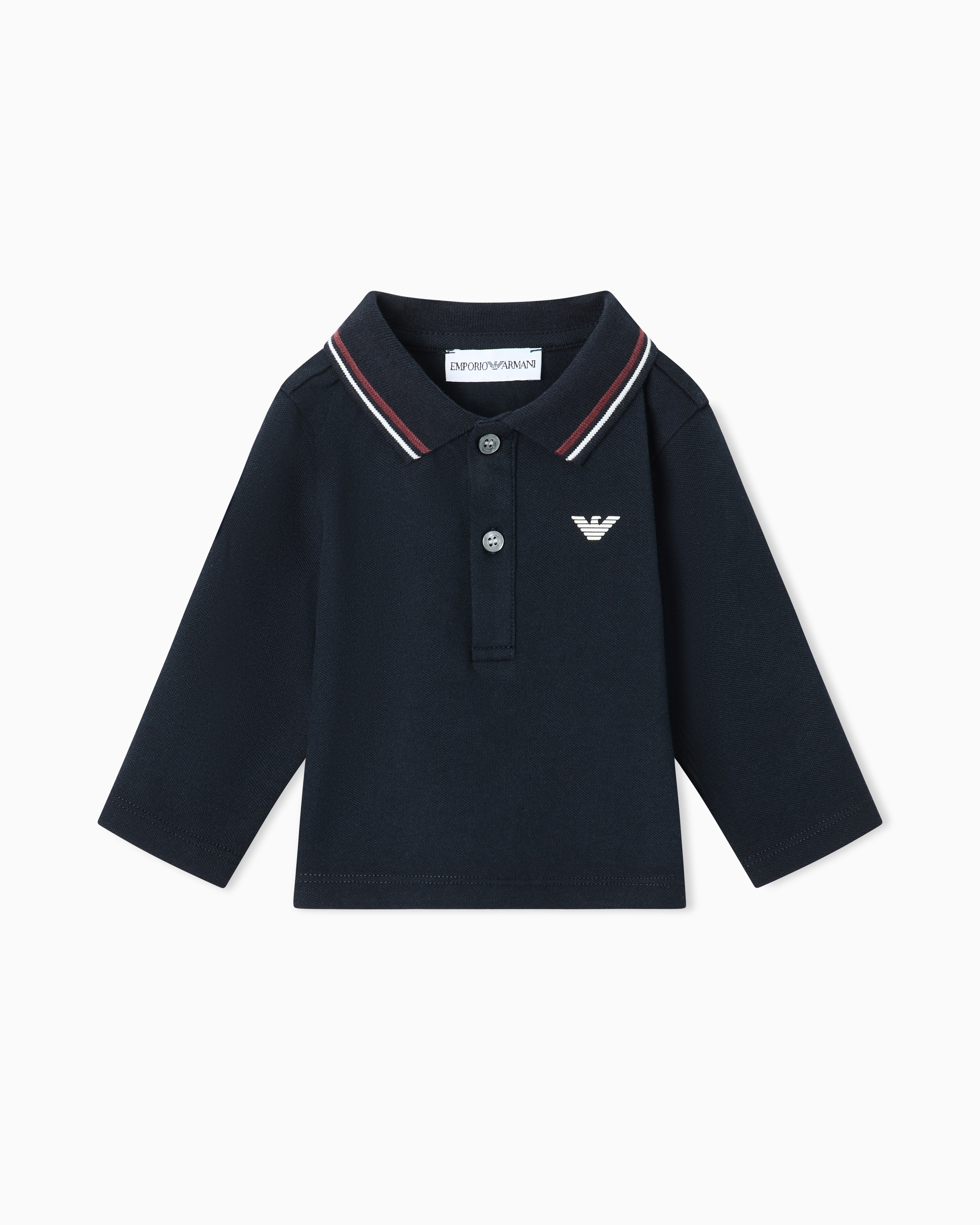 Emporio Armani Polo Maniche Lunghe In Piquet Stretch Con Collo Profilato