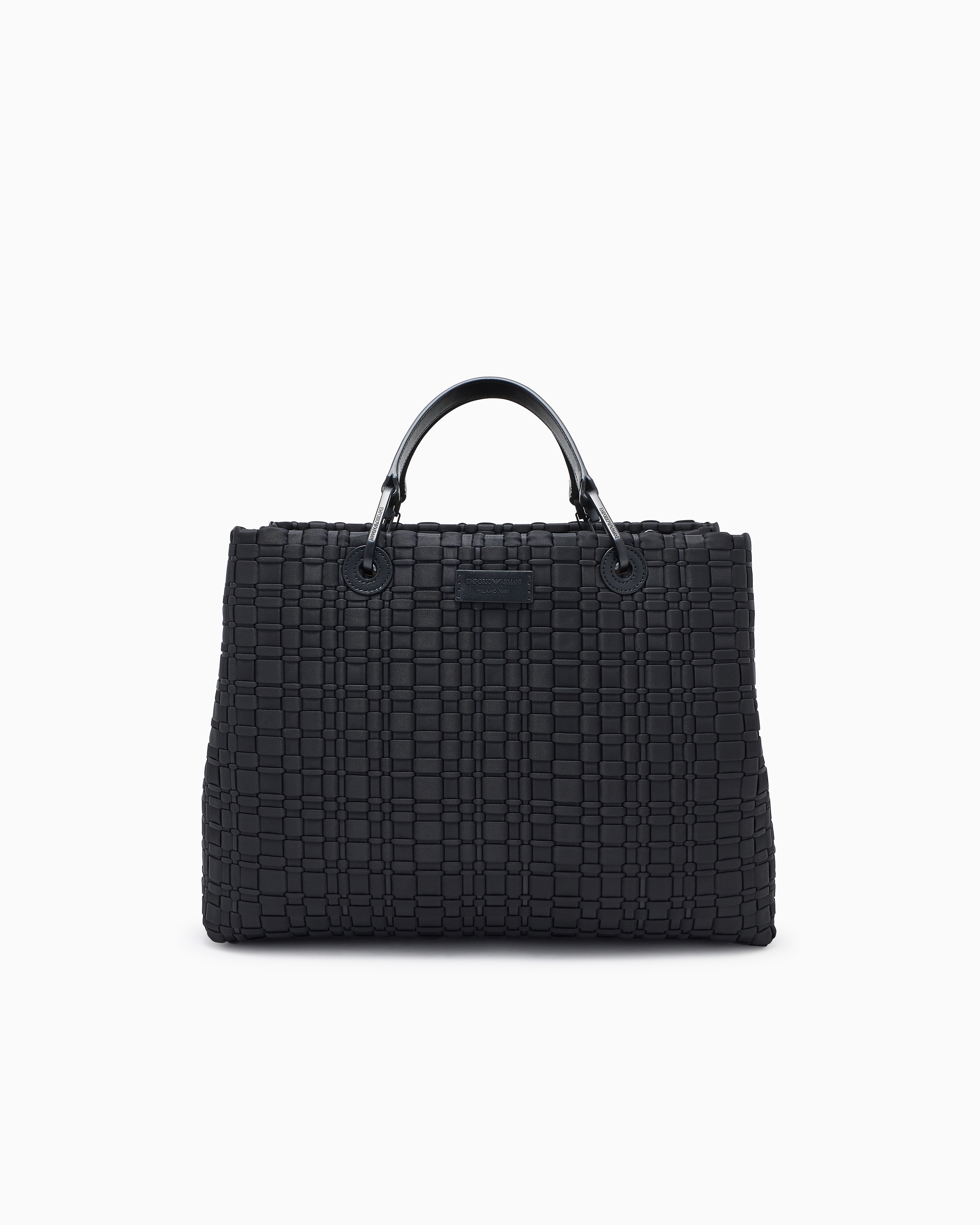 Emporio Armani Black Myea Medium Shopper Bag In Woven Nylon