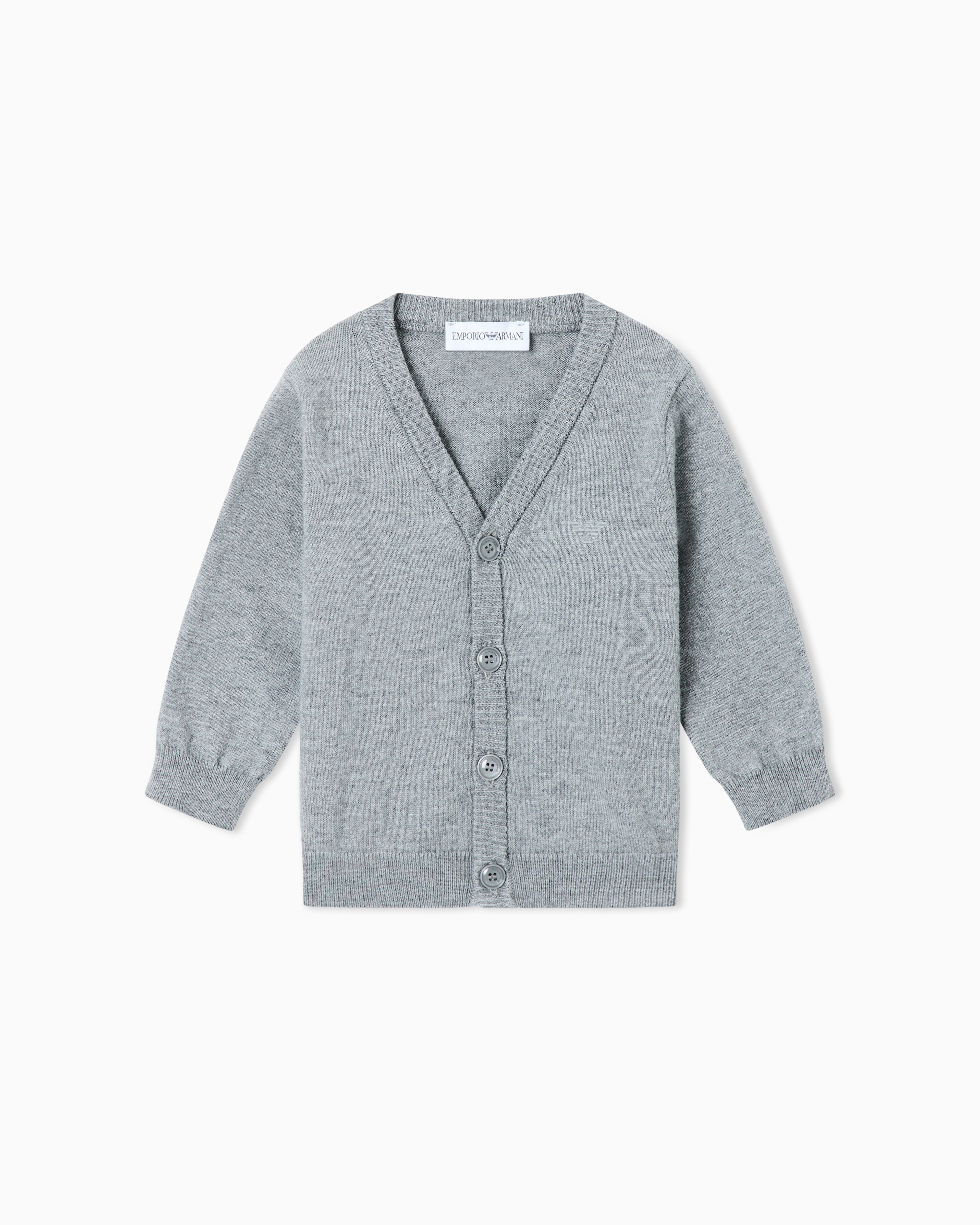 Emporio Armani Grey Wool-Blend V-Neck Cardigan