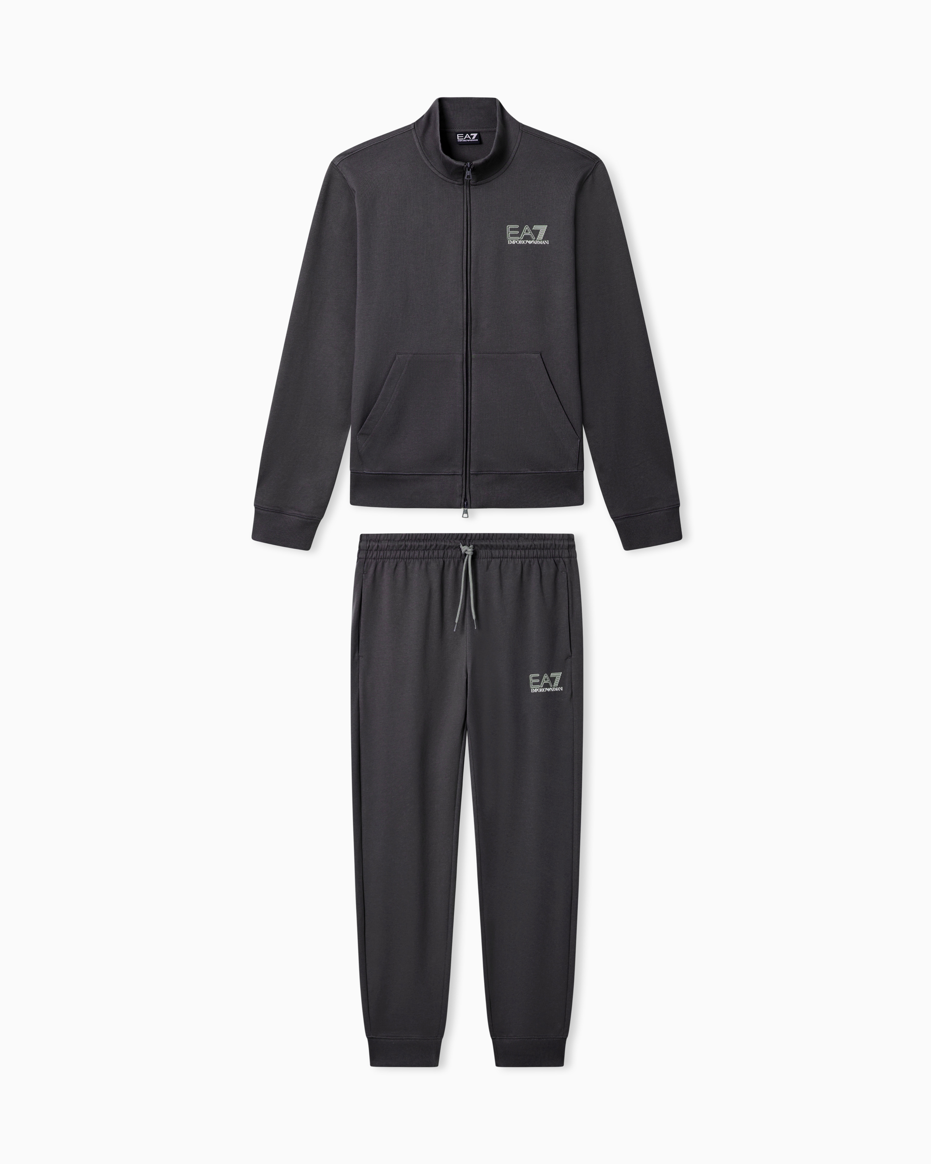 Ea7 Visibility Pure Cotton Zip-up Tracksuit In Metallic