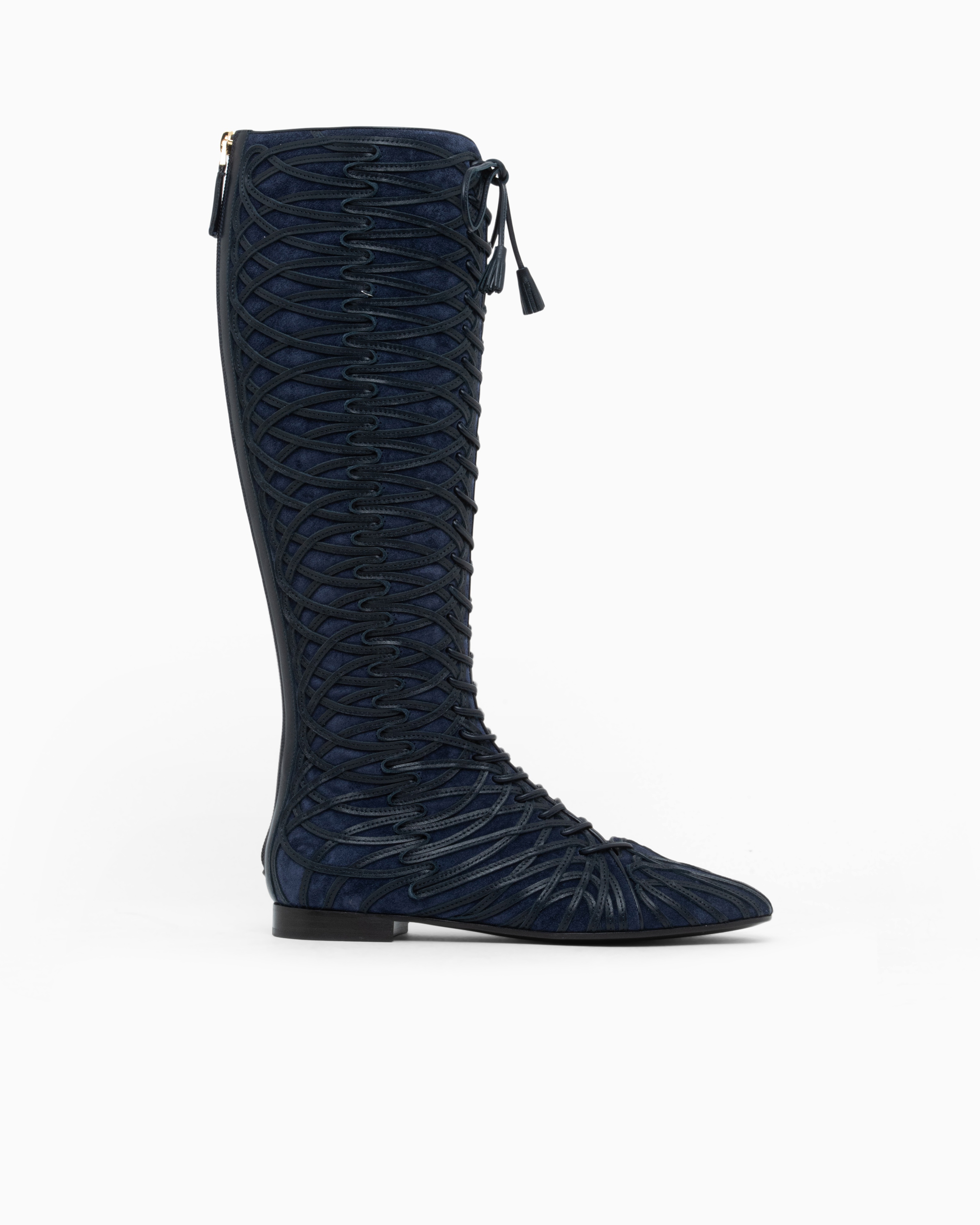 Giorgio Armani Blue Boots In Split Leather With A Leather Sole