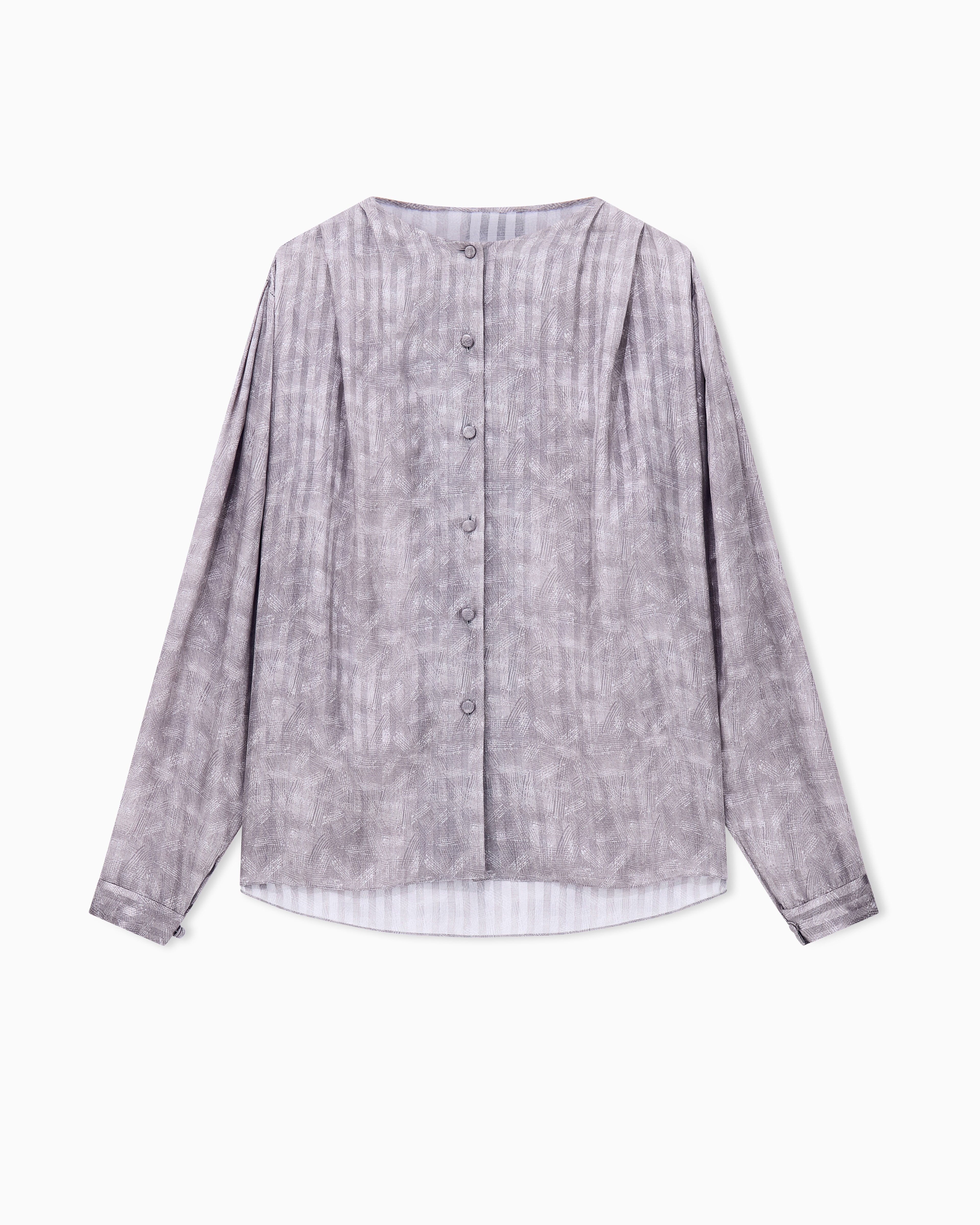 Giorgio Armani Camicia Girocollo In Seta A Righe Con Pieghe
