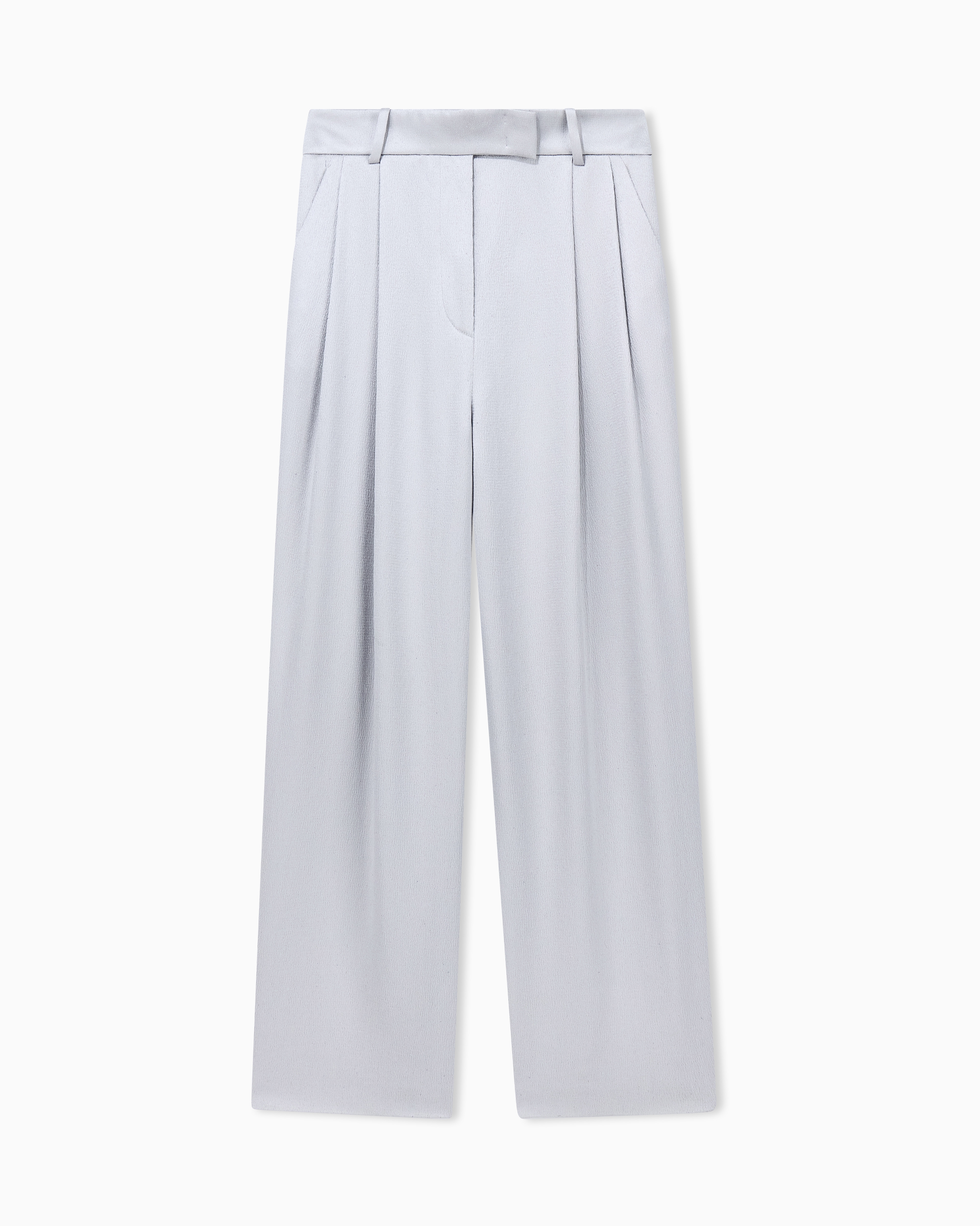 Giorgio Armani White Trouser Wide Leg With Two Pleats In Hammered Satin