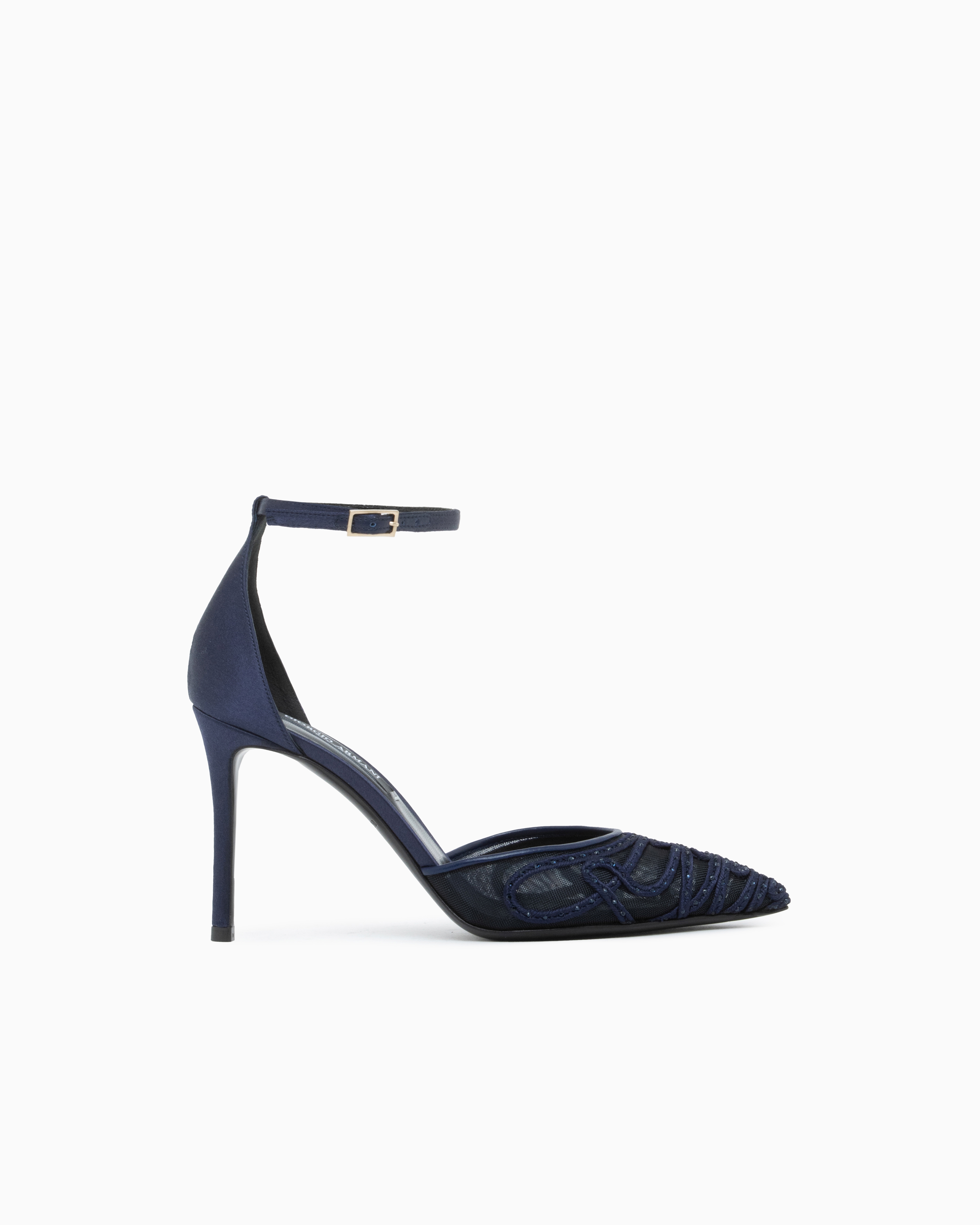 Giorgio Armani Blue Decollete Shoe With Mesh Satin And Rhinestones