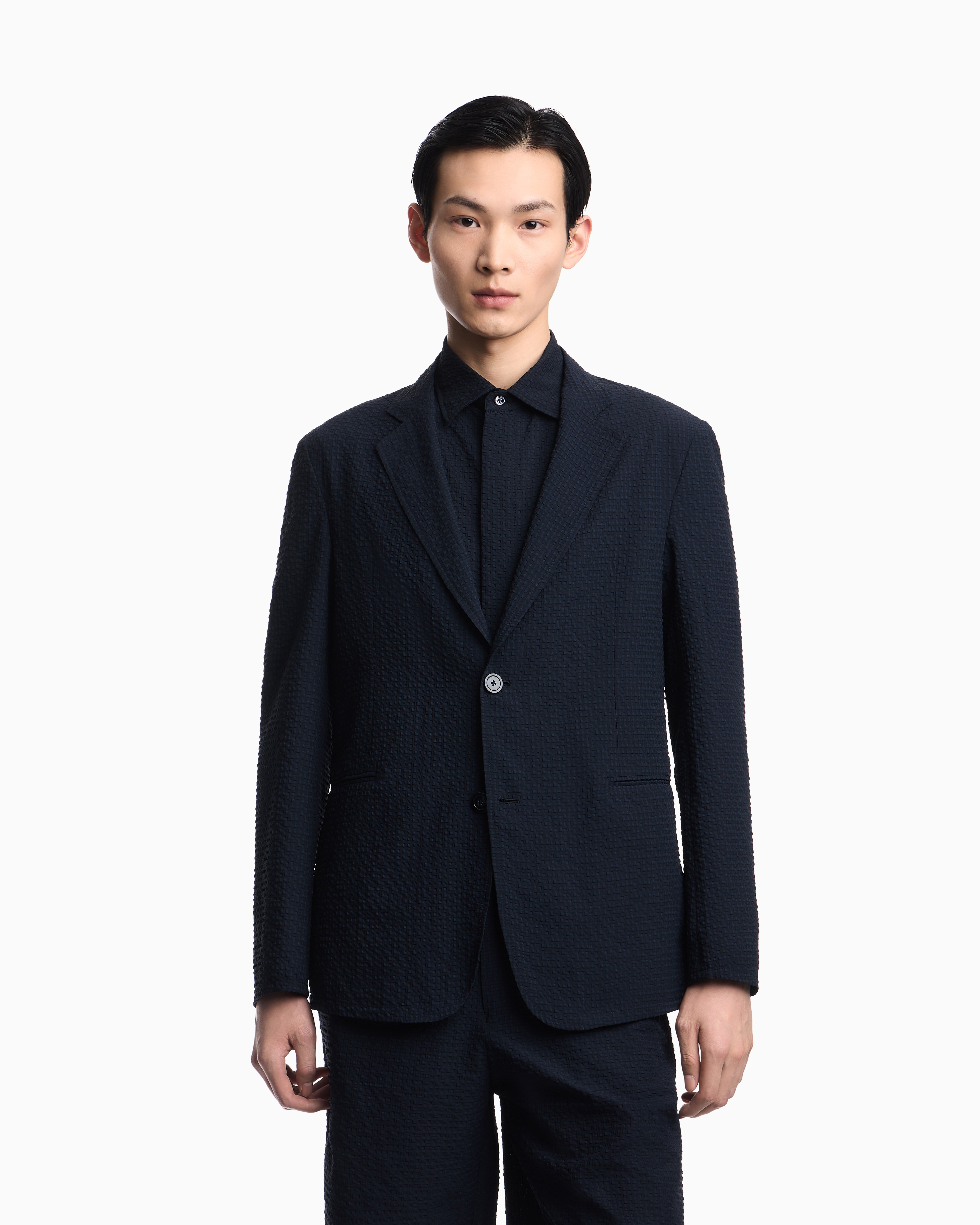Icon printed technical-seersucker single-breasted jacket | Emporio