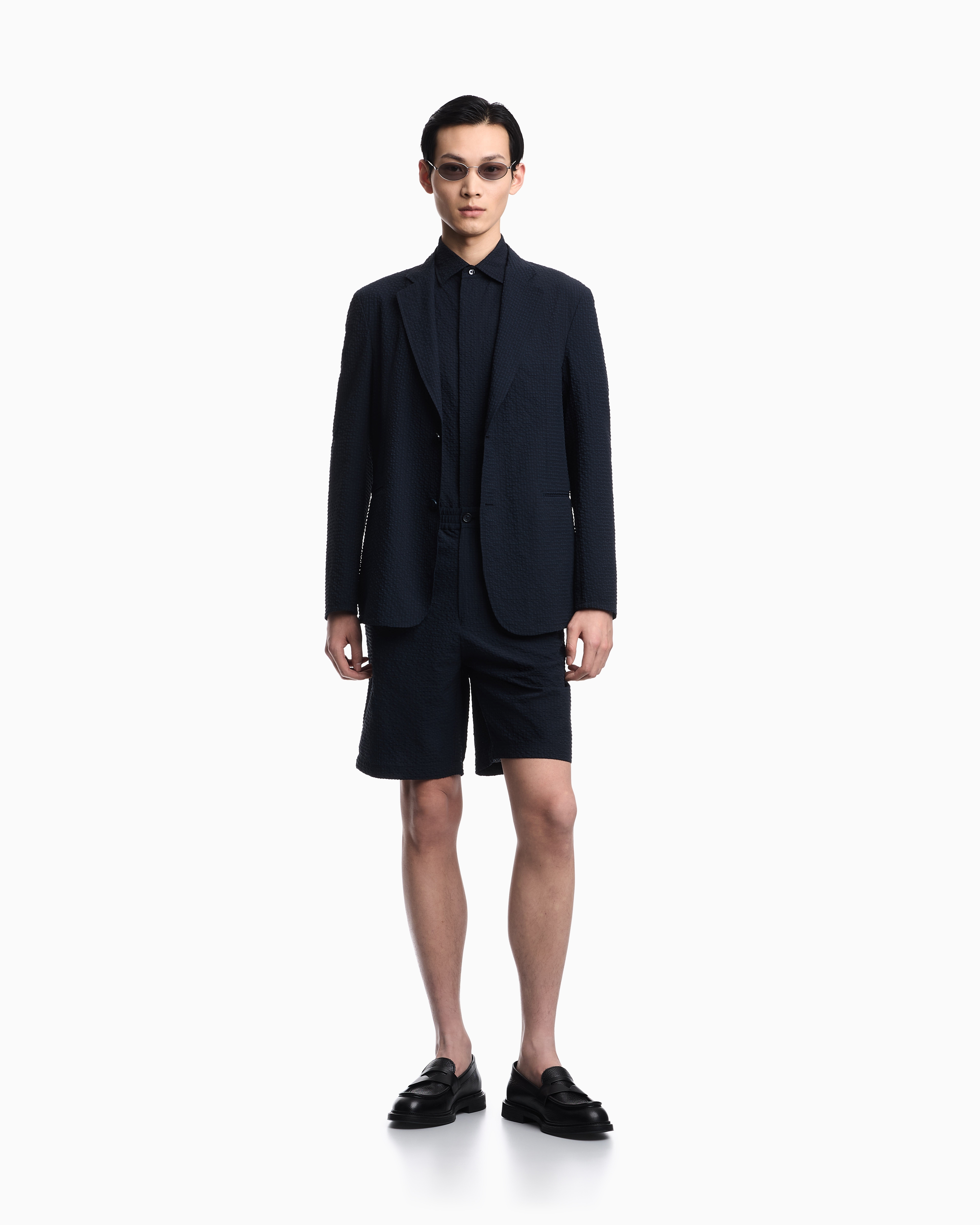 Icon printed technical-seersucker single-breasted jacket | Emporio