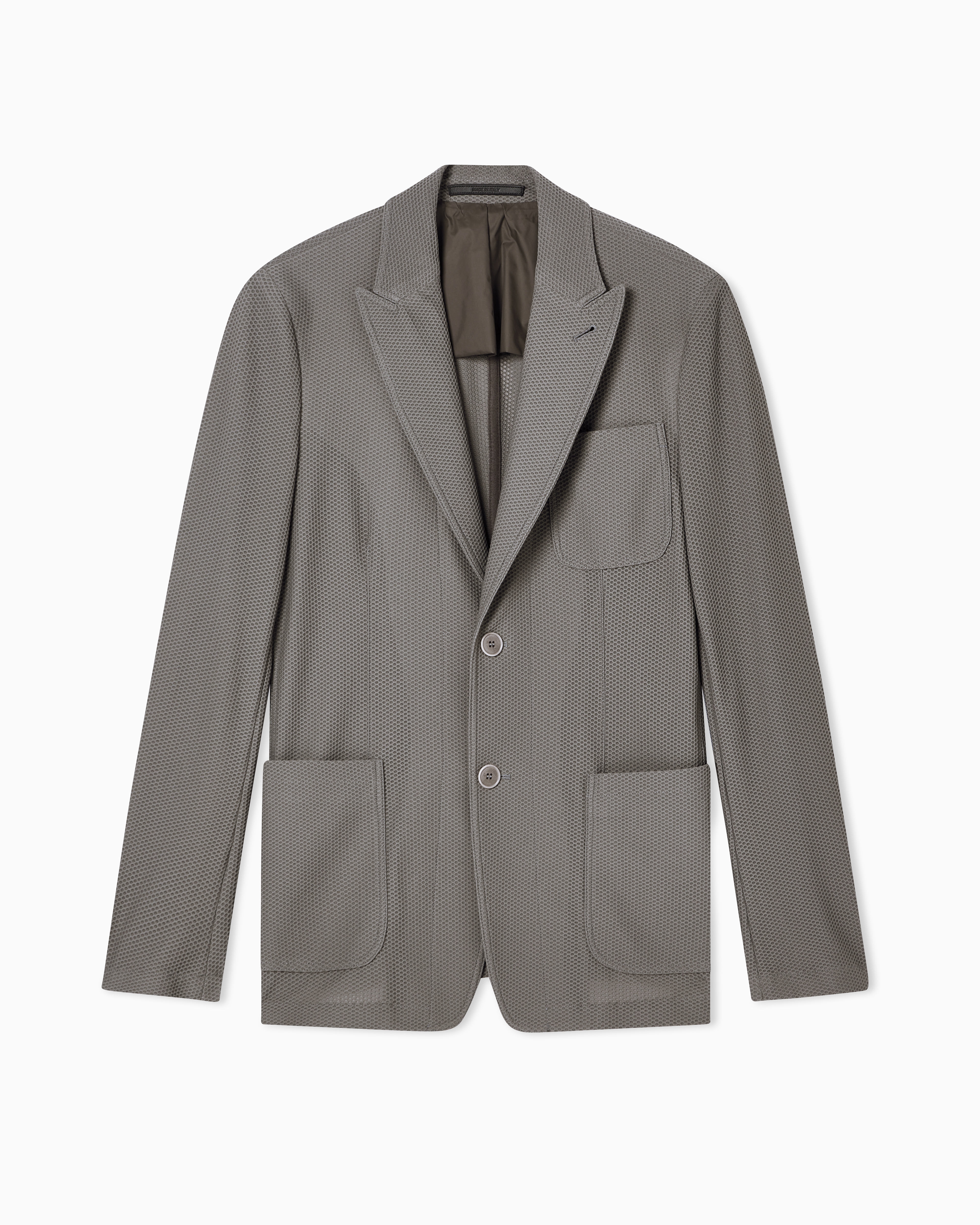 Giorgio Armani Grey Single-Breasted Jacket In Technical Waffle Fabric