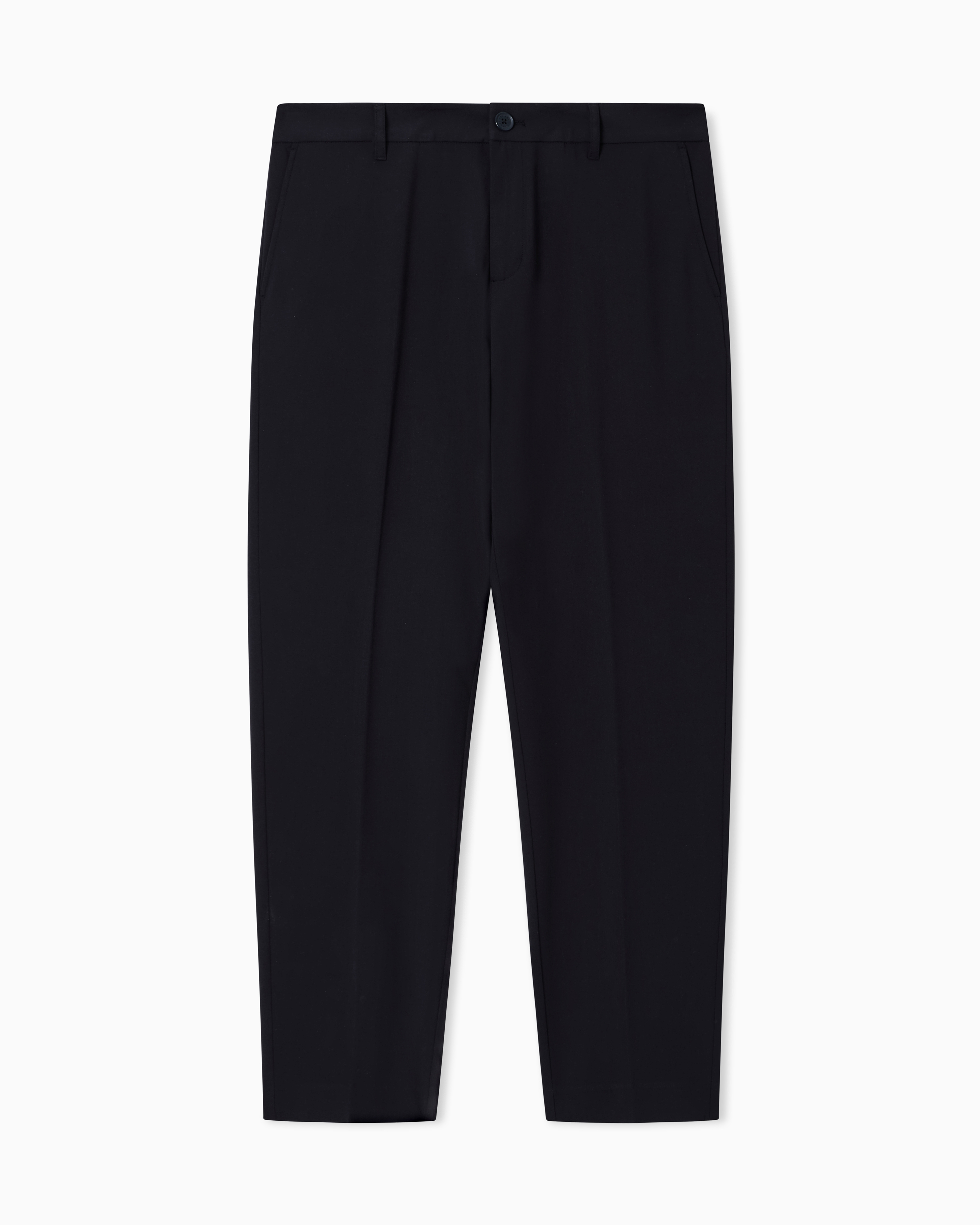 Armani Exchange Men's Navy Blue Fabric Chino Trousers In Straight-Cut Wool Blend Icon