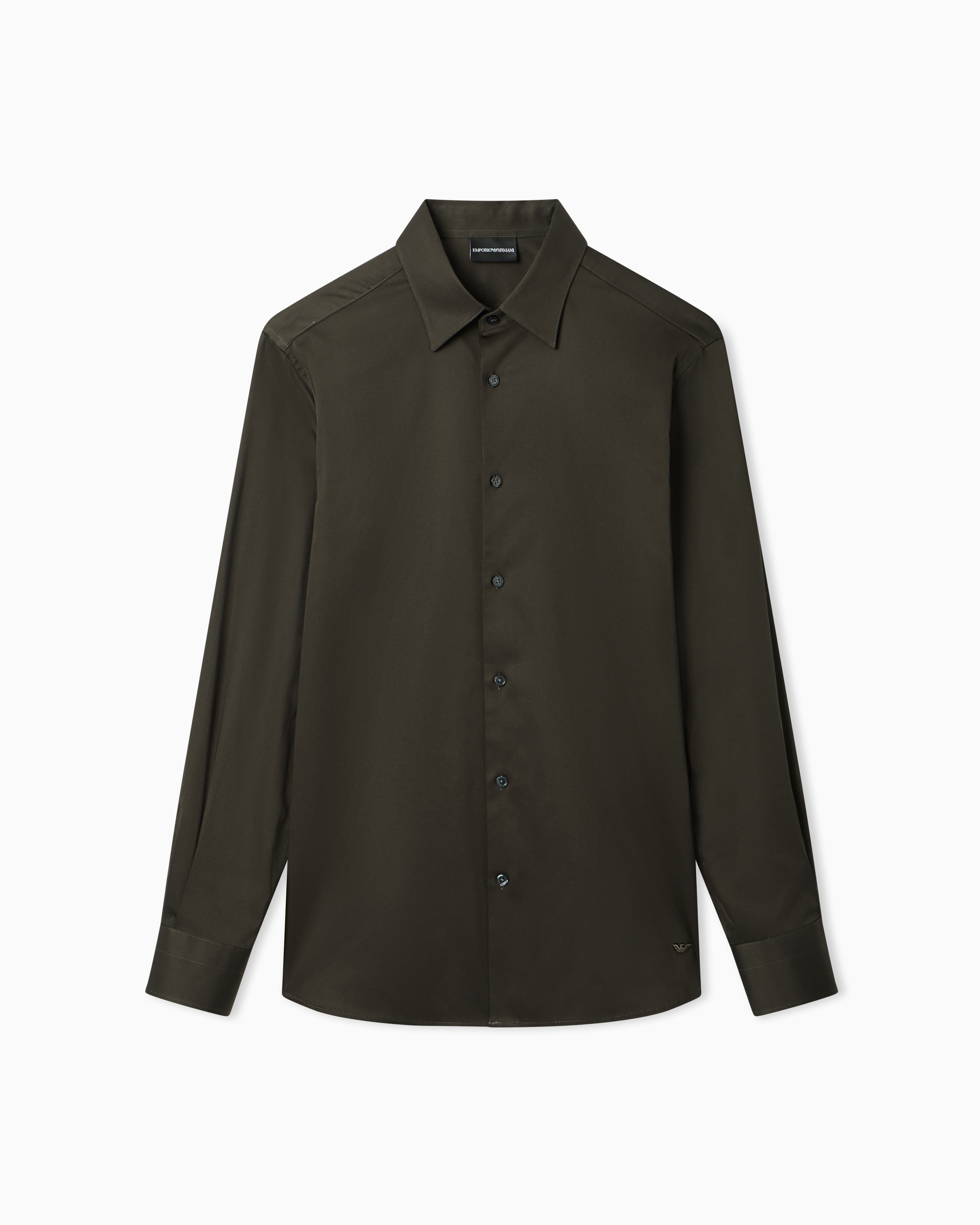 Emporio Armani Men's Brown Stretch Pima Cotton Shirt