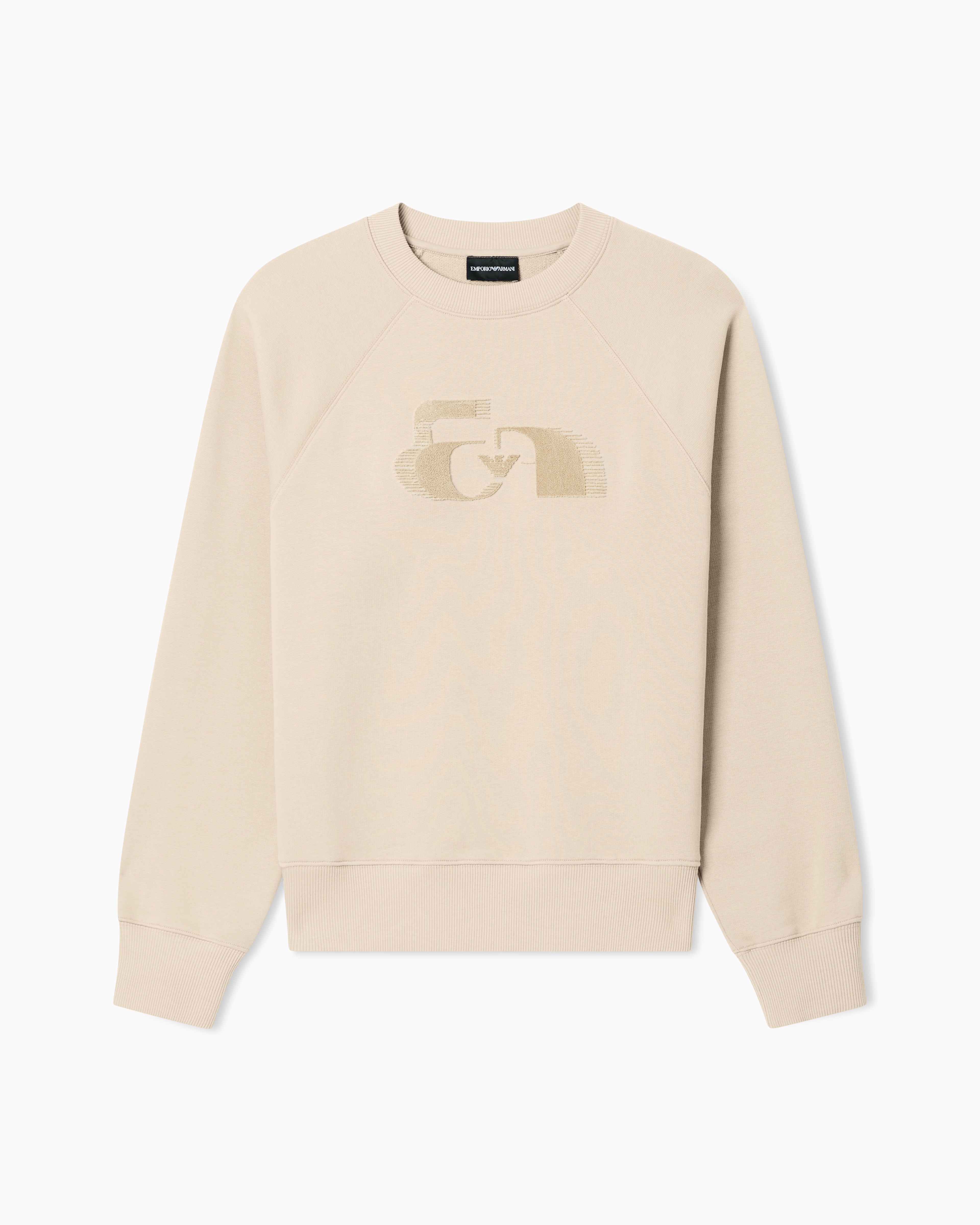 Emporio Armani Beige Jersey Sweatshirt With Oversized Flocked Logo