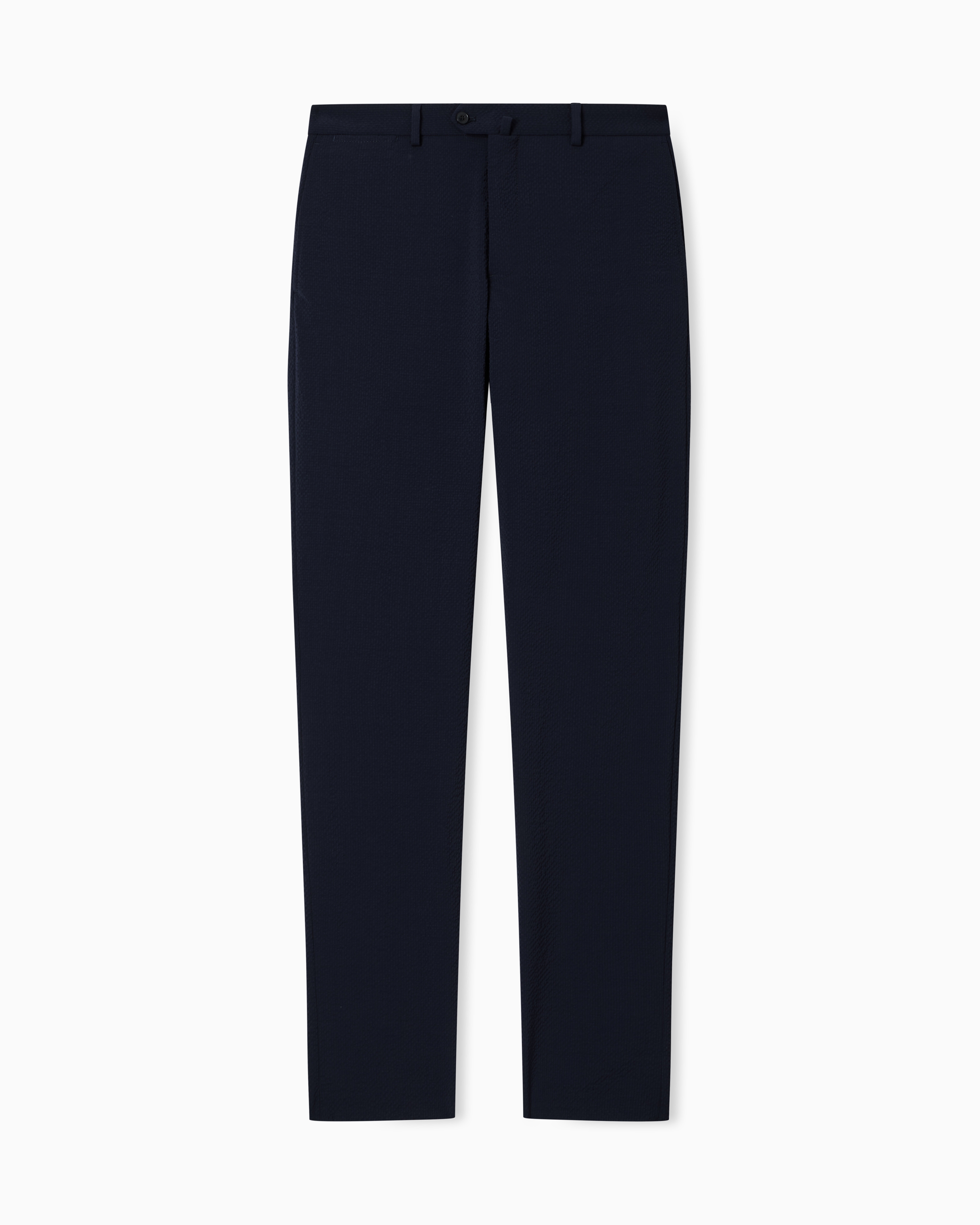 Emporio Armani Navy Blue Chinos In Light Wool Stretch Seersucker