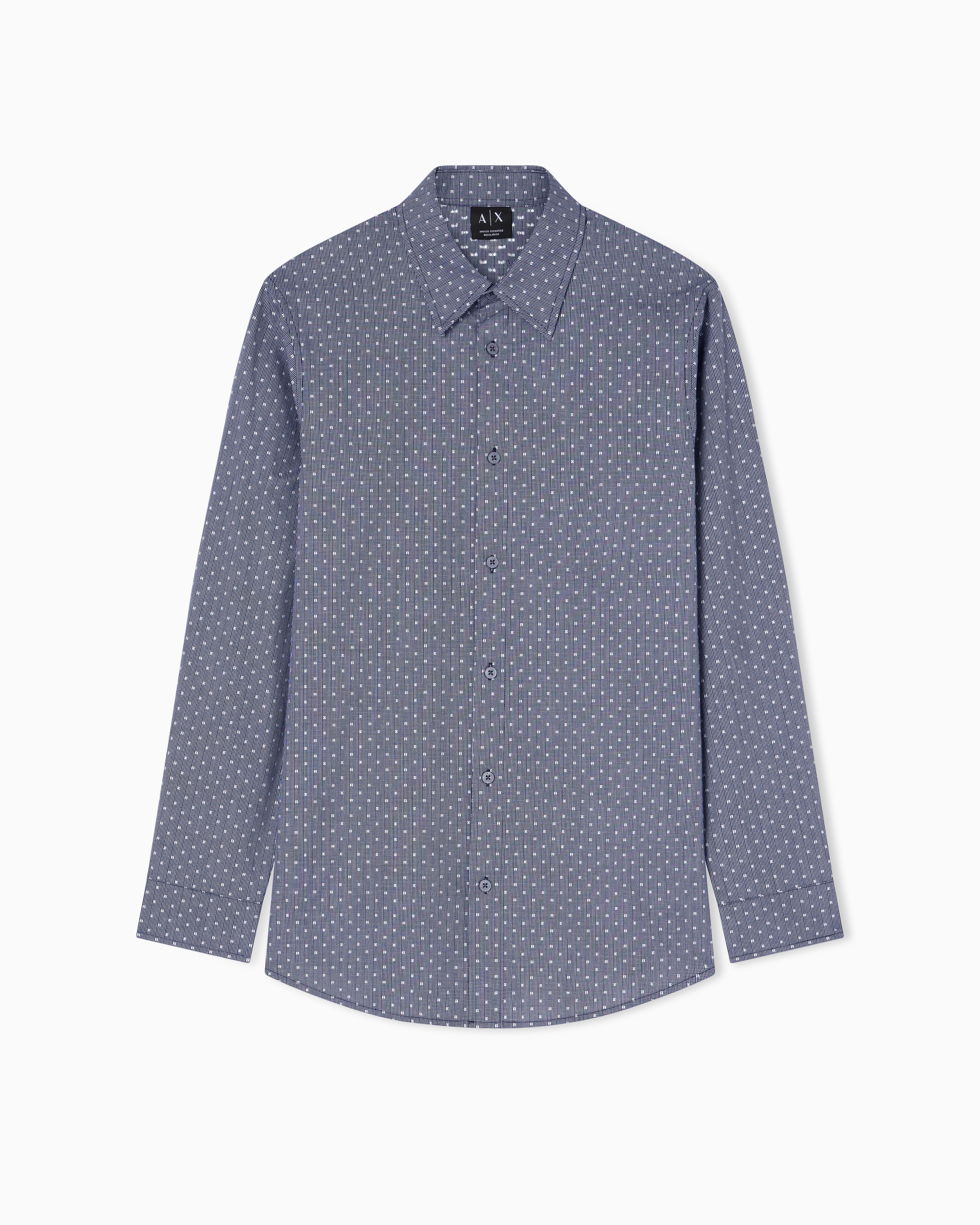 Armani Exchange Navy Blue Regular-Fit Jacquard Yarn-Dyed Cotton Shirt