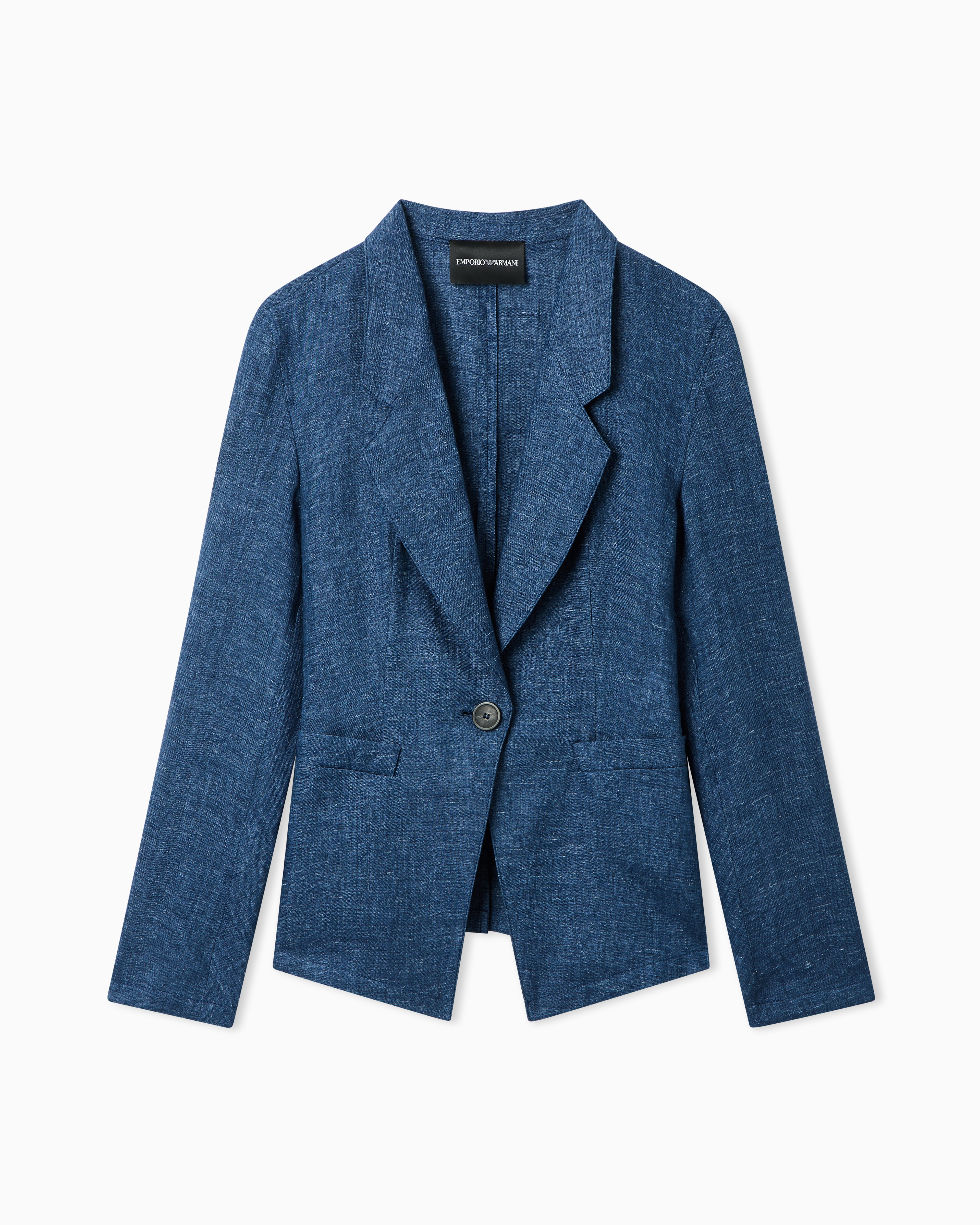 Emporio Armani Blue Linen Chambray Lapel Jacket